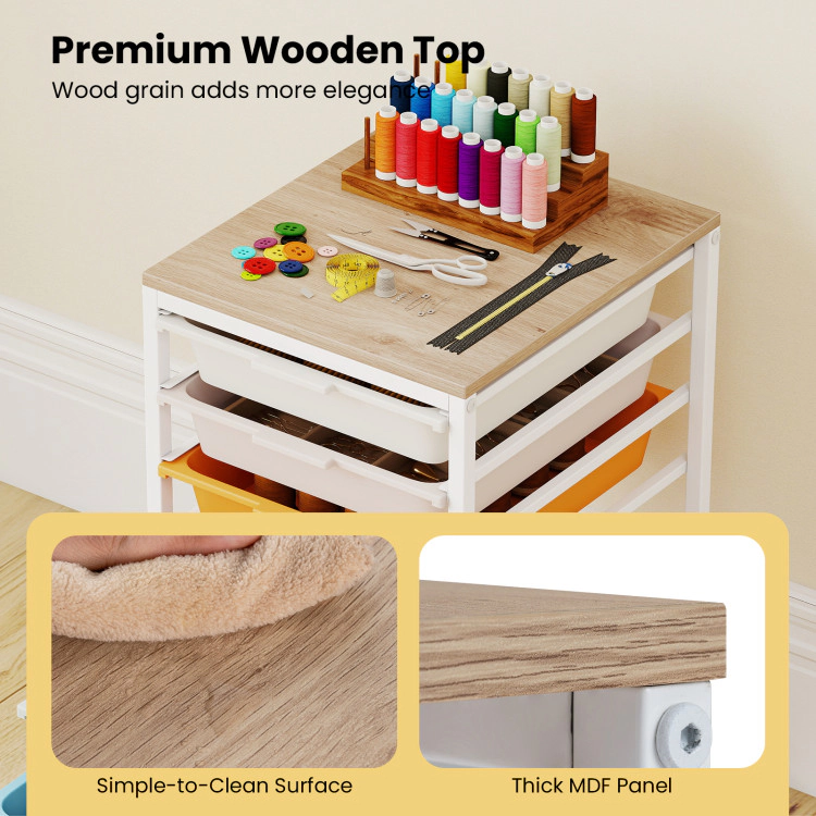 Hivvago 6-Drawer Rolling Storage Cart with Wooden Tabletop