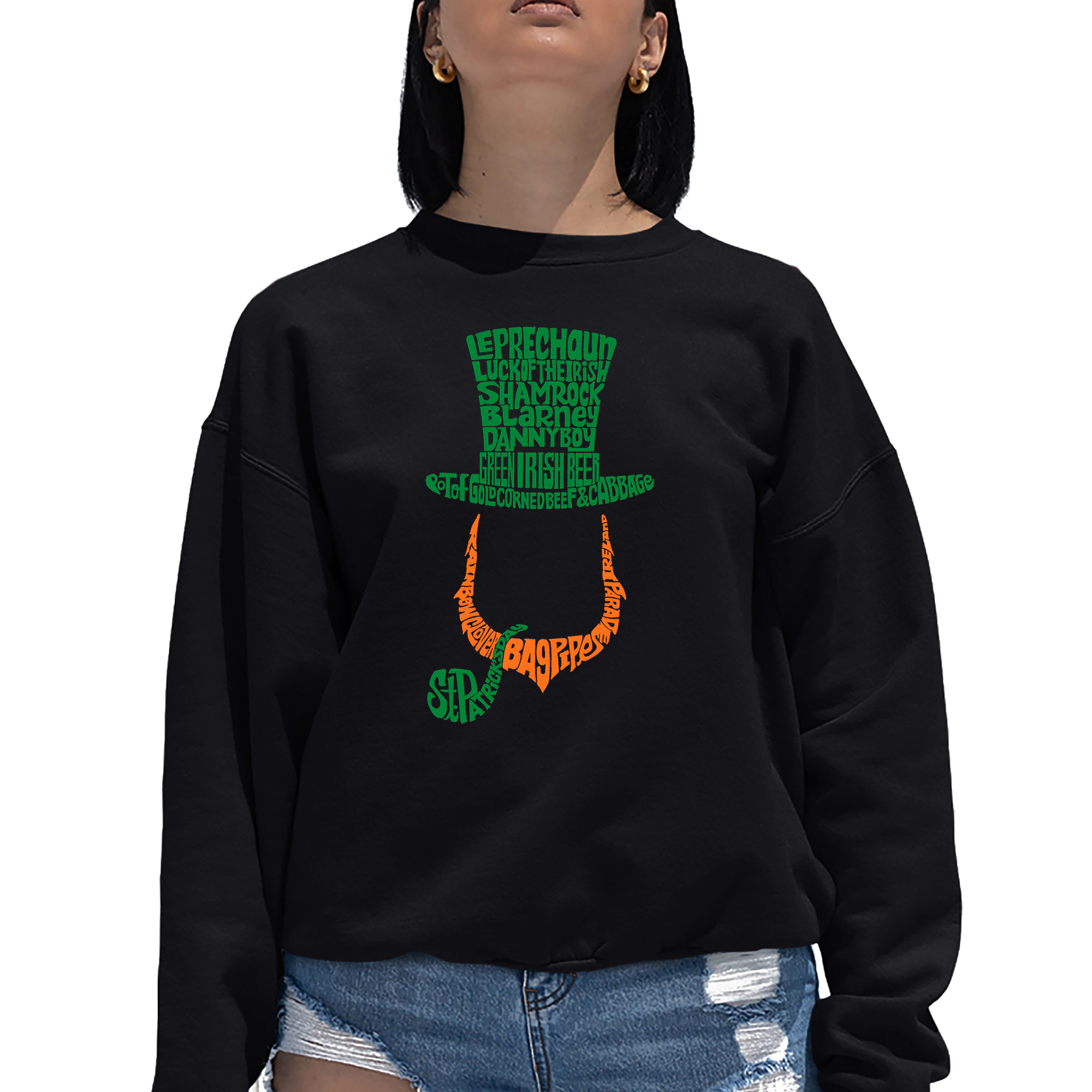 LA Pop Art Leprechaun - Women's Word Crewneck Sweatshirt