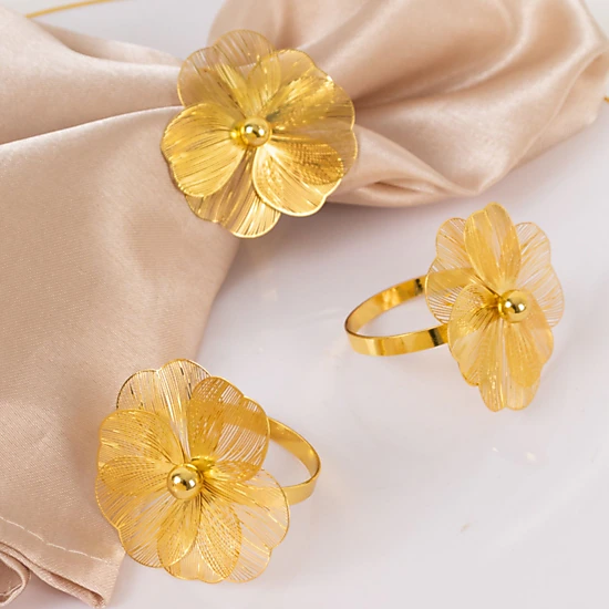 Home Collection 2-Inch Jasmine Flower Metal Napkin Rings-Set of 4
