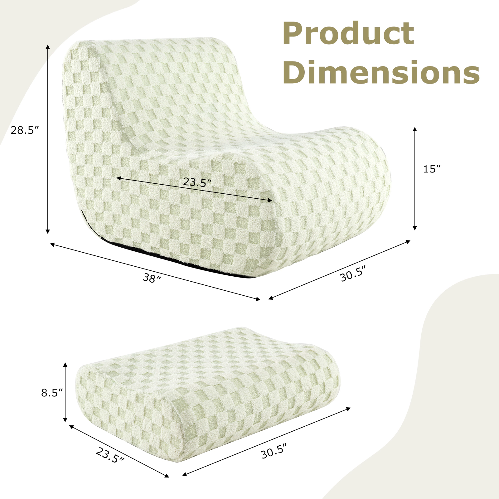 SUGIFT Bean Bag Chair Green with Ottoman and High Elasticity Sponge Filling