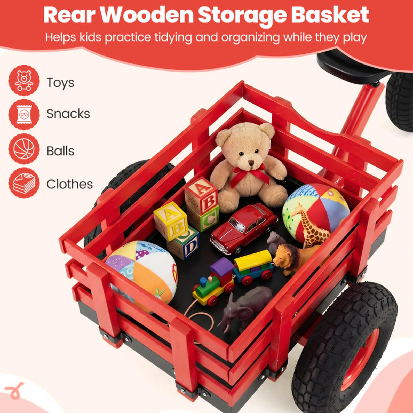 SUGIFT Red Inflatable Rubber Tires and Rear Cargo Basket 200-lb Kids Tricycle