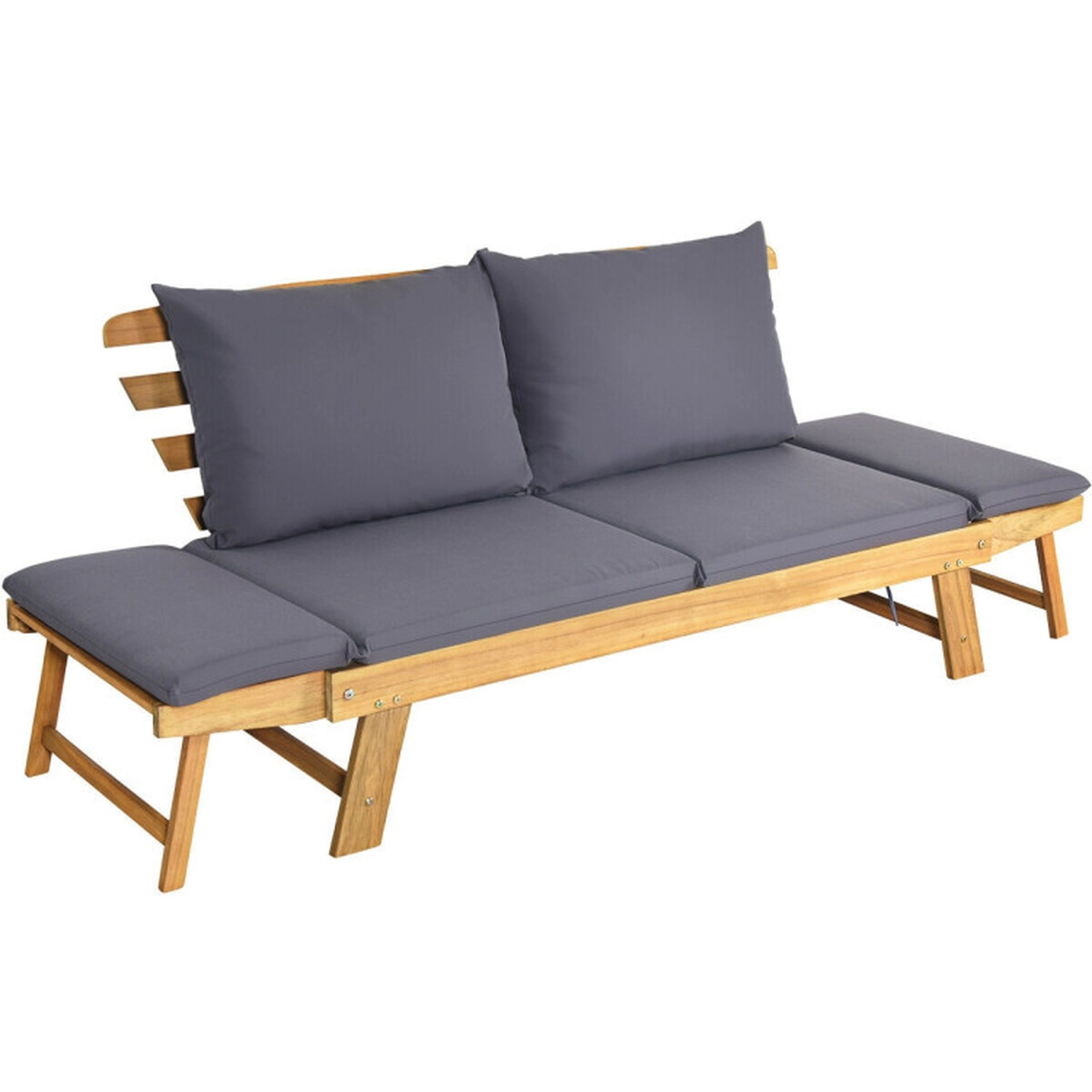 SUGIFT Natural Cushions 700-lb Patio Convertible Acacia Wood Sofa Daybed