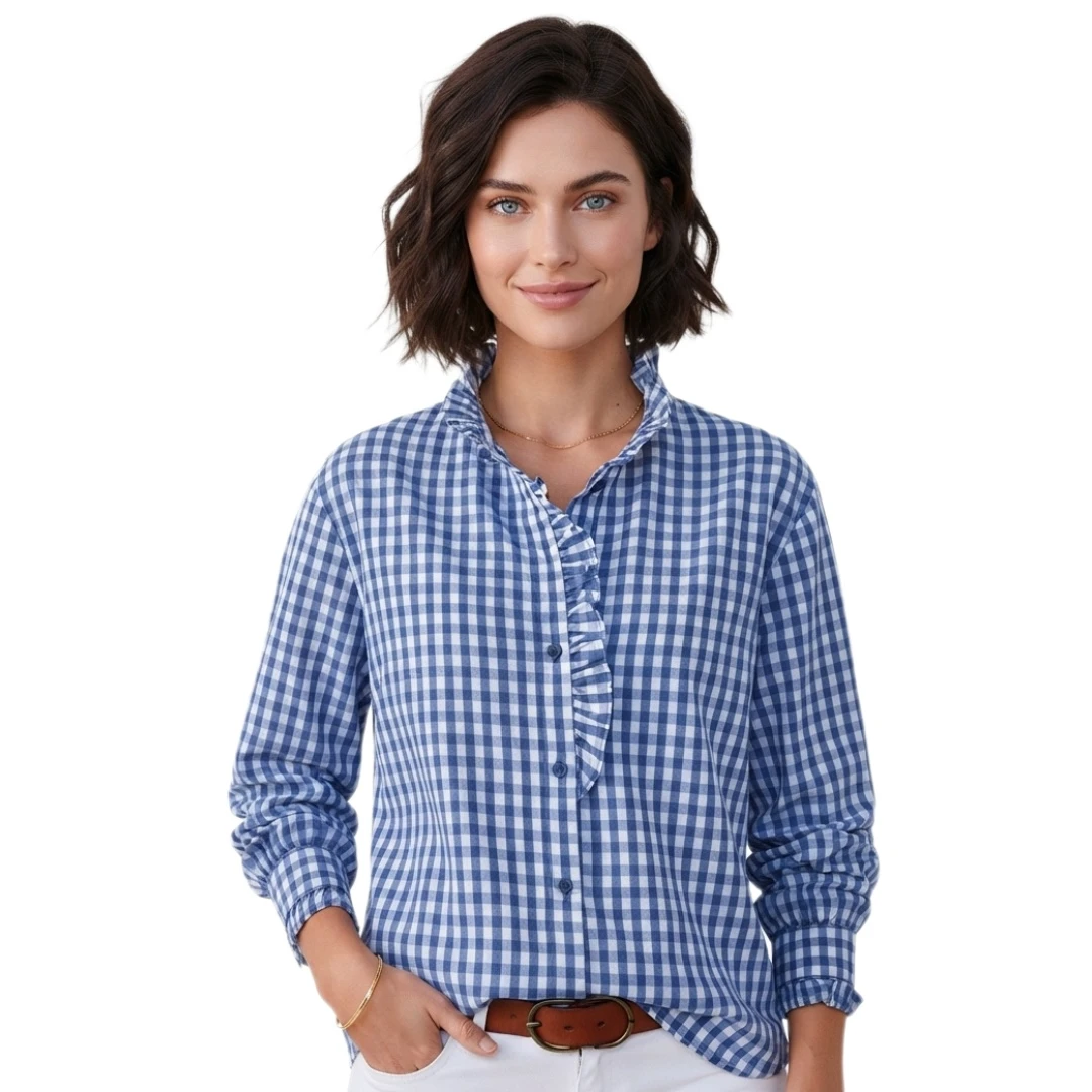 Coolmee Women's Ruffle Plaid Shirt Blouse Top All Season