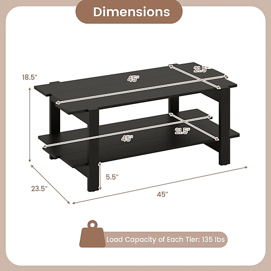 SlickBlue 2-Tier Coffee Table with Wood Slat Storage Shelf