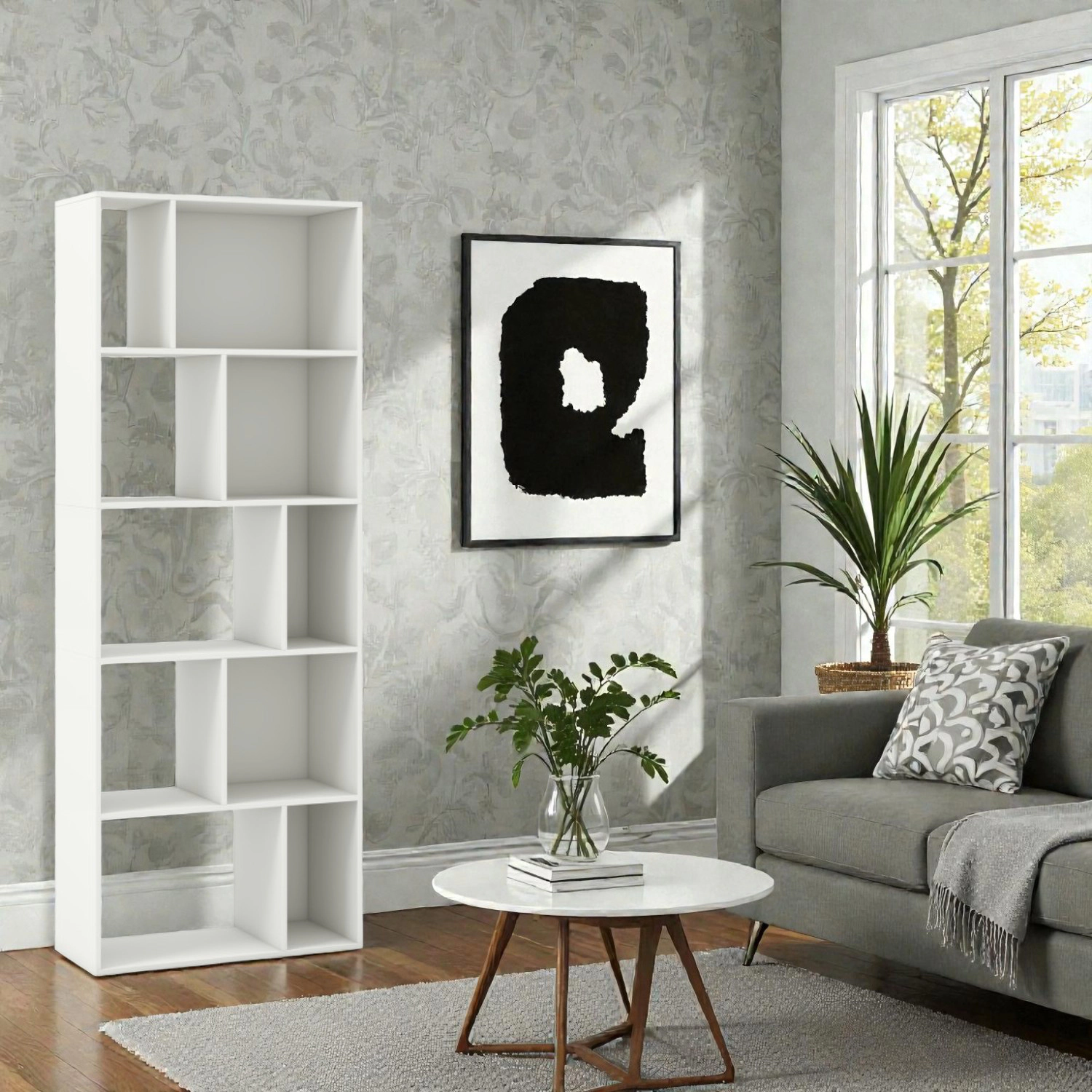 Hivvago Tall 10-Compartment Geometric Bookshelf