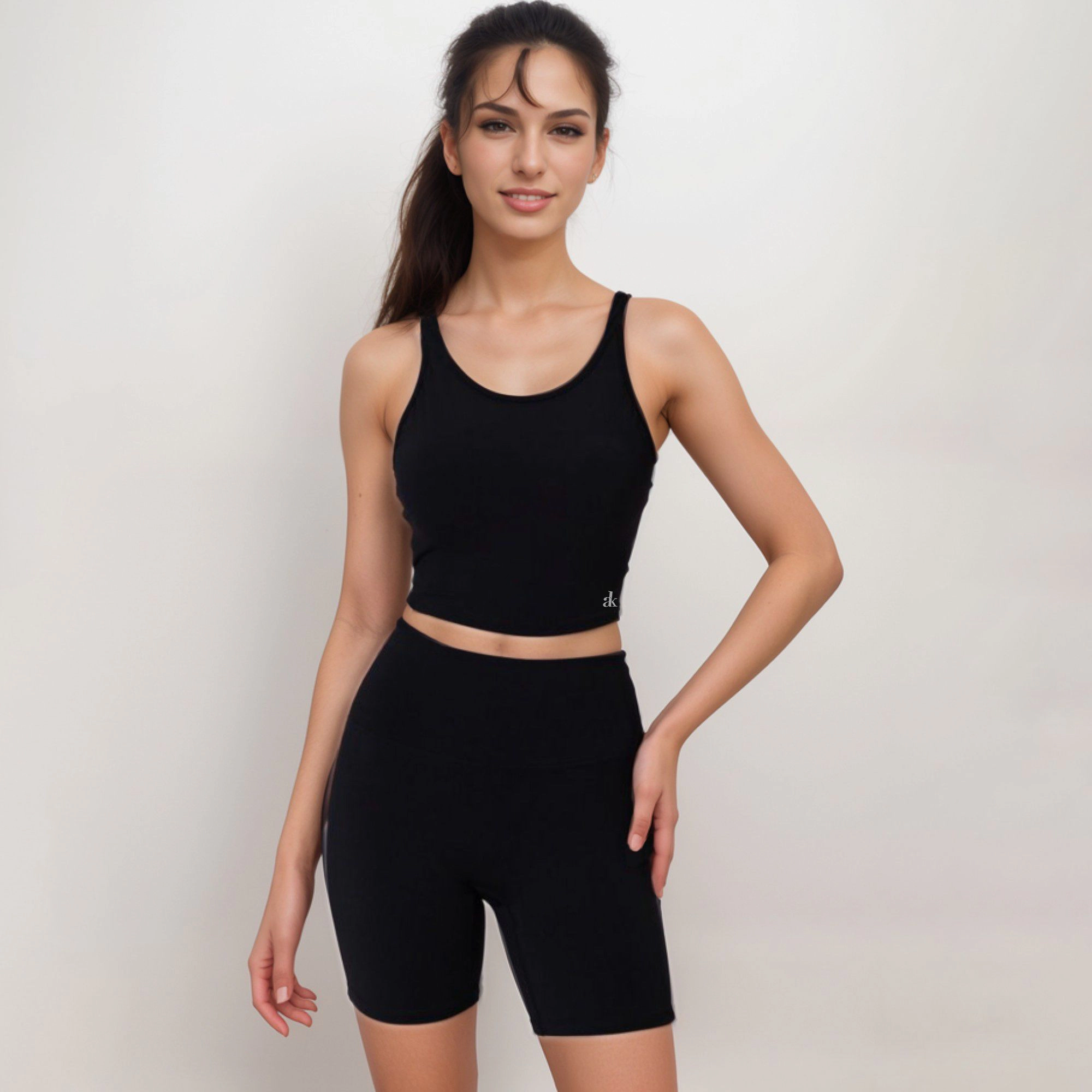 Anna-Kaci Women's Scoop Neck Cropped Activewear Tank Top with Wide Straps and Clean Hem Detail