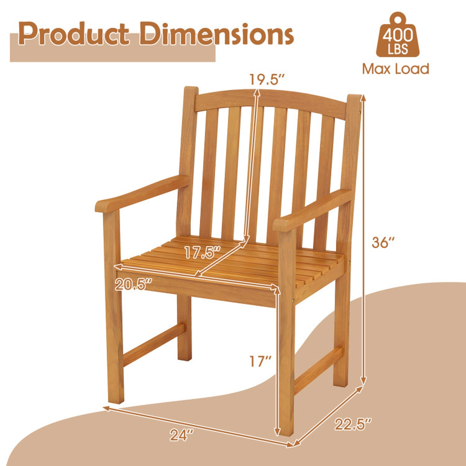 SUGIFT Solid Acacia Wood Dining Chairs Set of 2 with Slatted Seat and Inclined Backrest 400-lb Capacity Natural