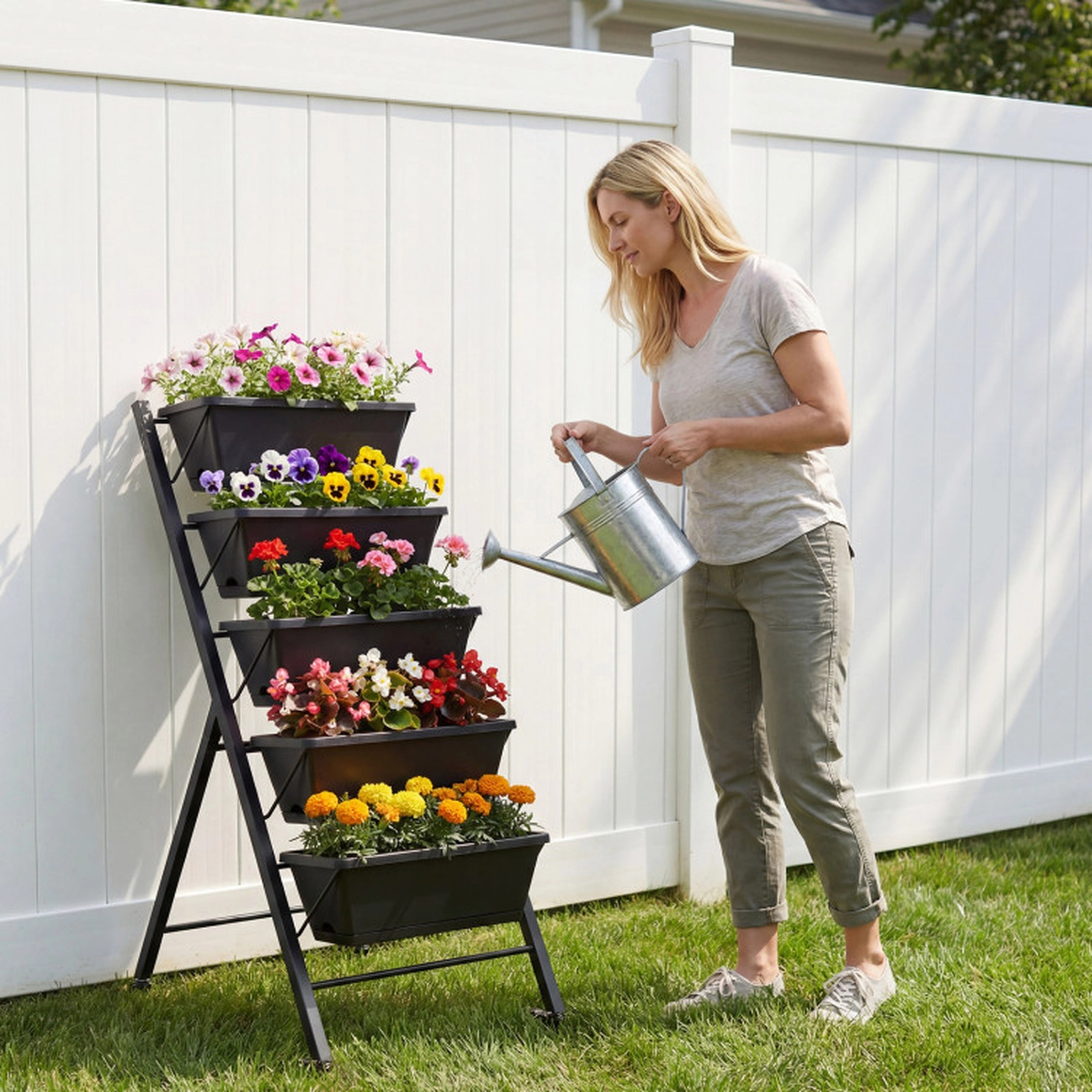 SUGIFT 5-Tier 22-lb Per-Tier Vertical Raised Garden Bed with 5 Hanging Planter Boxes and 4 Wheels