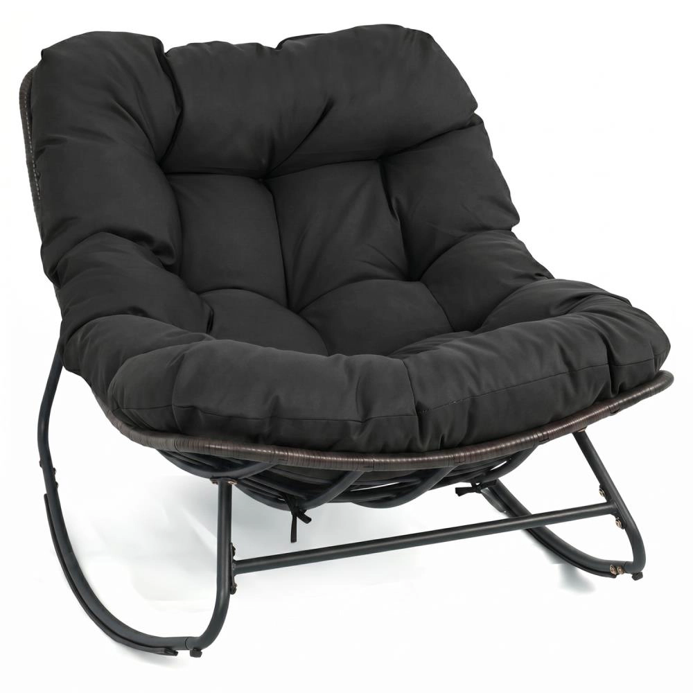 Hivvago Outdoor Papasan Rocking Chair With Thick Cushion And Pads
