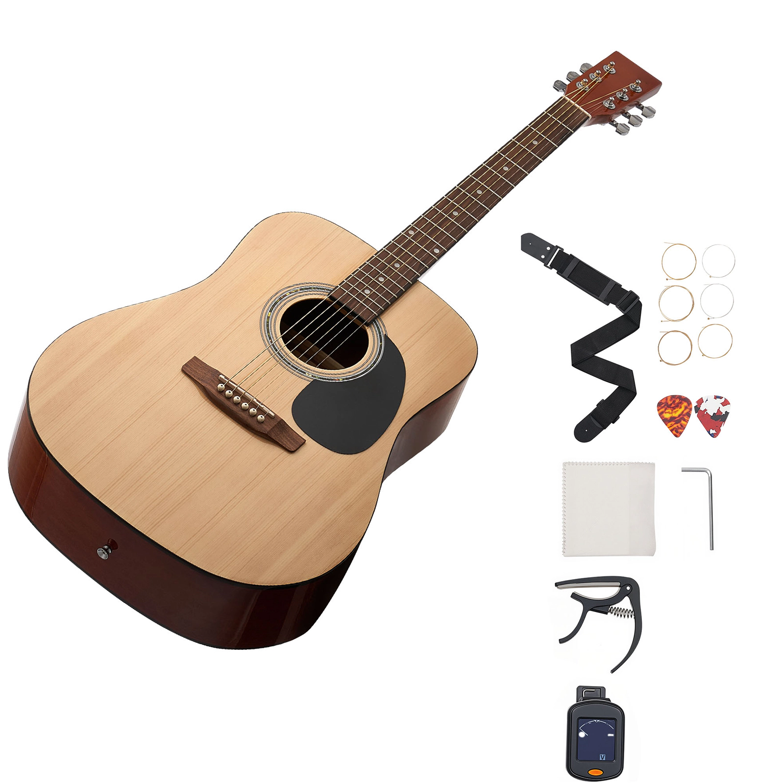 HONGGE Dreadnought Acoustic Guitar, 6-String Solid Top Guitar Bundle with Gig Bag, Tuner, Strap, Strings, Picks, Capo
