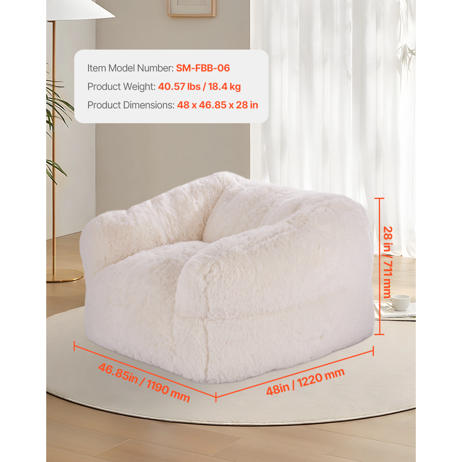 HONGGE Bean Bag Sofa Chair with Armrests, Ergonomic Back Support, Memory Foam Fill, Zippered Cover, Beige