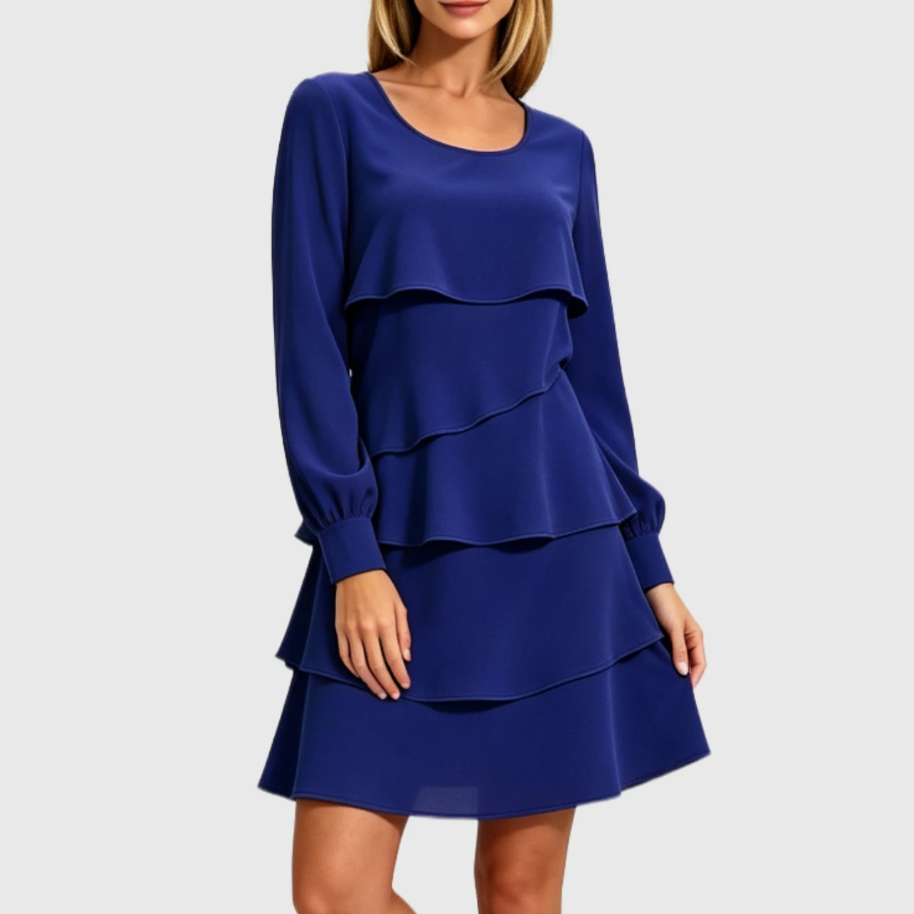 YesFashion Womens Chiffon Midi Dress Long Sleeve Crewneck Layered Tiered Shift Party Wedding Outfits
