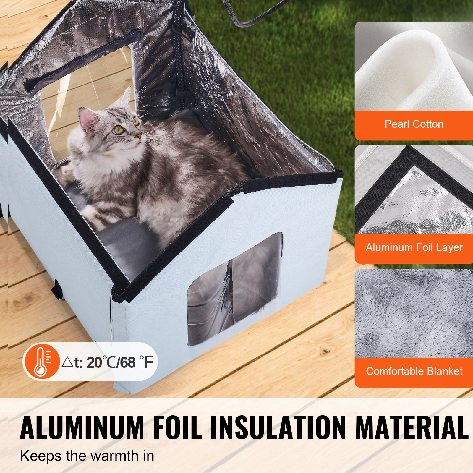 HONGGE Heated Cat House Outdoor Kitty Shelter with Timer, Foldable 600D Oxford Cloth