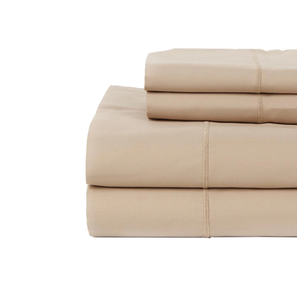 Hotel Concepts 500 Thread Count Sateen Sheet 4 Piece Set Queen Taupe