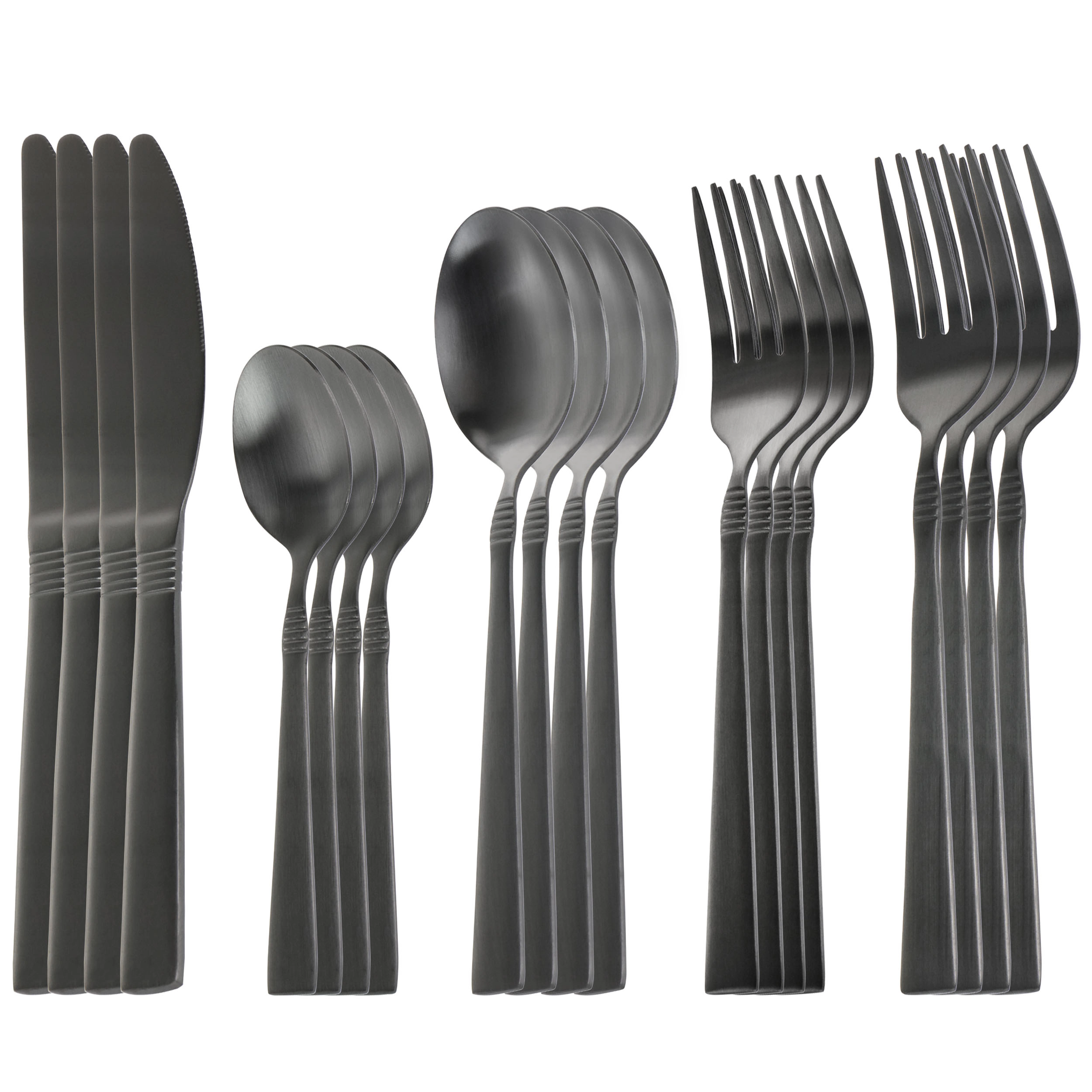 MegaChef Cravat 20 Piece Flatware Utensil Set, Stainless Steel Silverware Metal Service for 4 in Matte Black