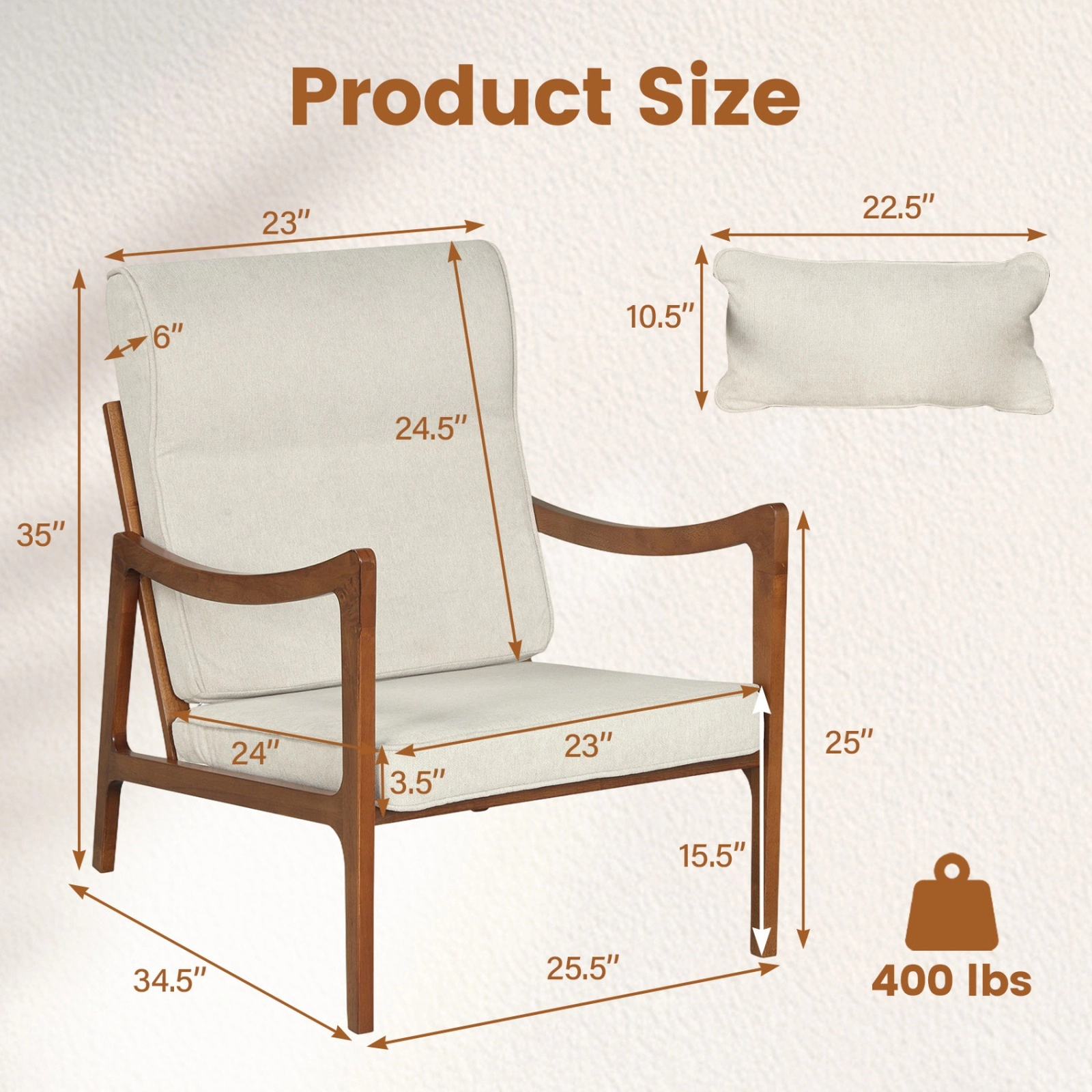 SUGIFT High-Back Accent Armchair, White Faux Leather and Linen, Neck Pillow, Removable Lumbar Cushion