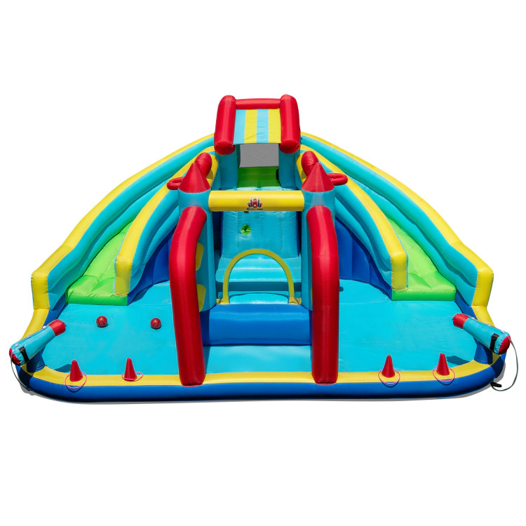 Hivvago Inflatable Double Water Slide Park with Obstacle Course and Basketball Hoops