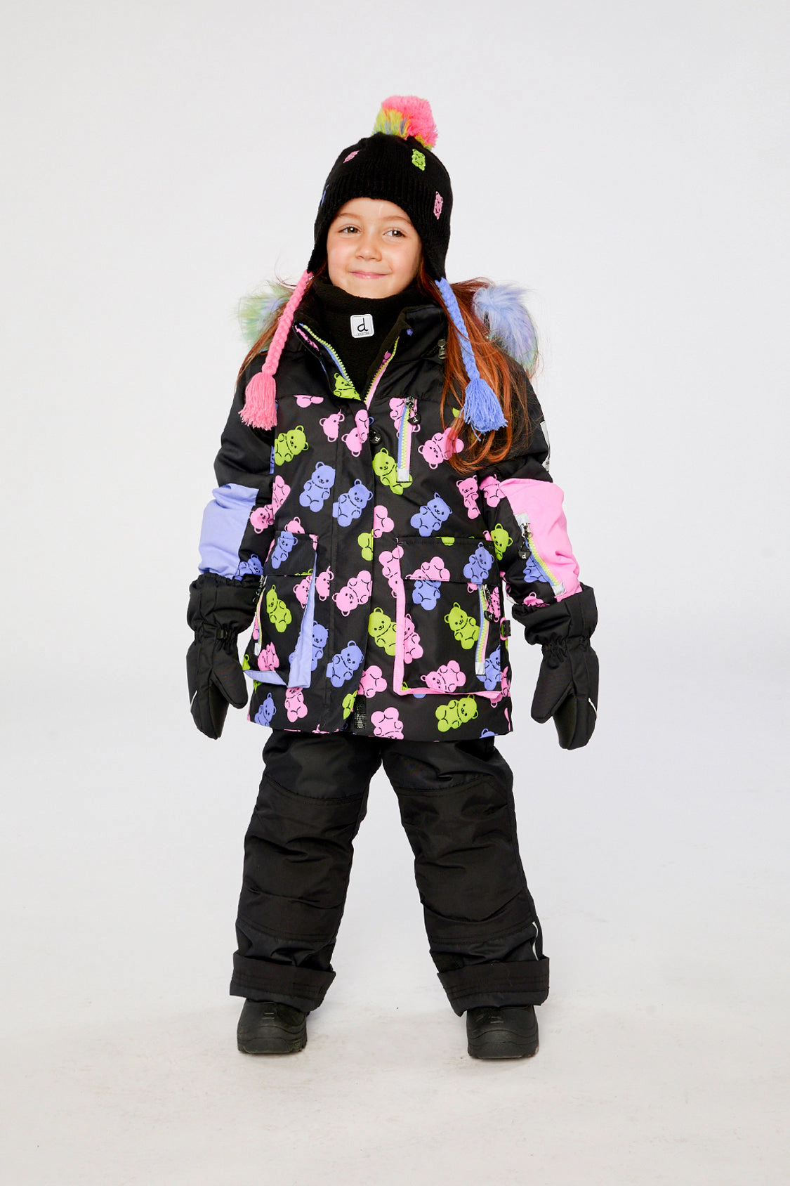 Deux par Girls Gummy Bear Print Two Piece Play Snowsuit with Hooded Jacket and Snow Pants