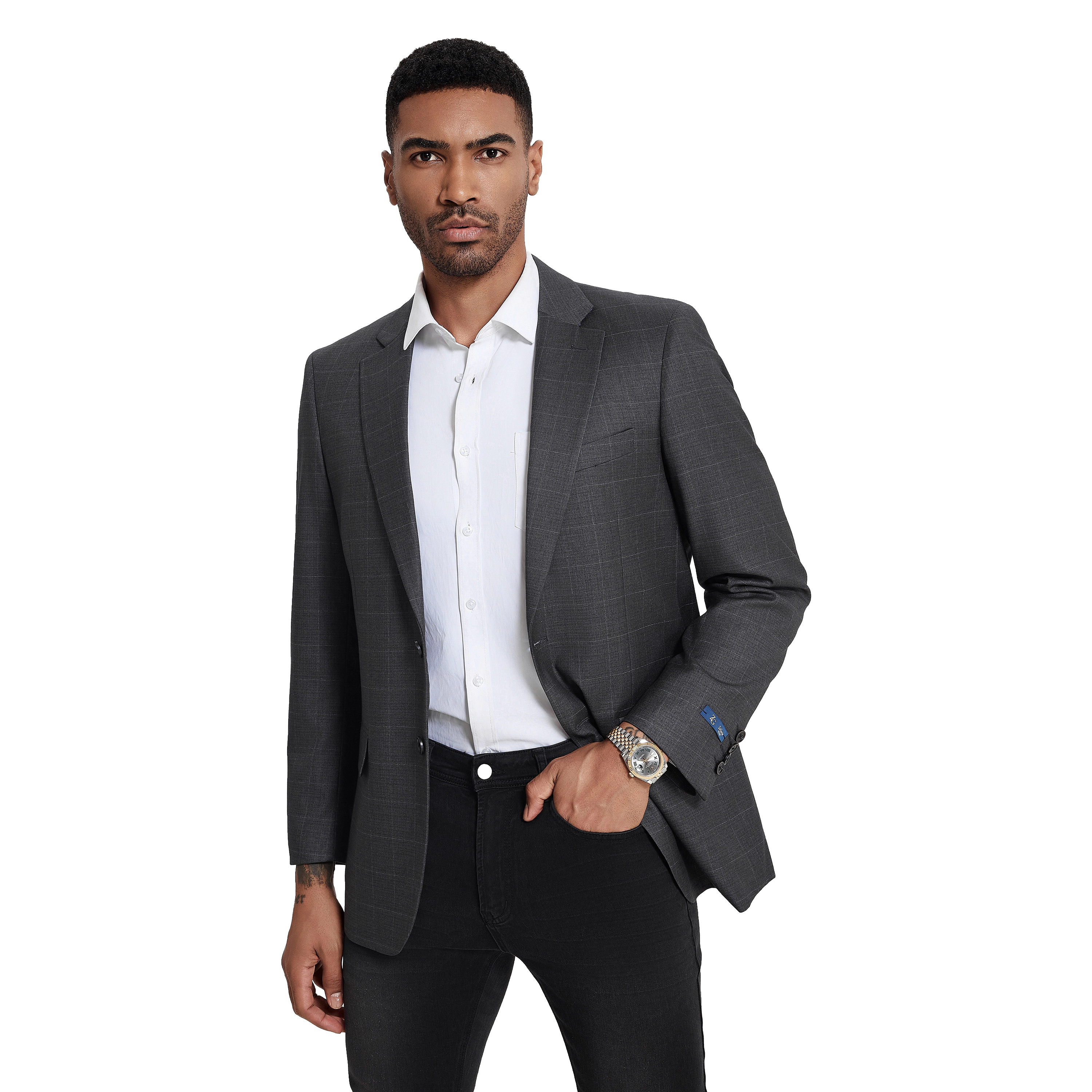 ZeGarie Mens Modern Fit Thin Windowpane Sport Coat