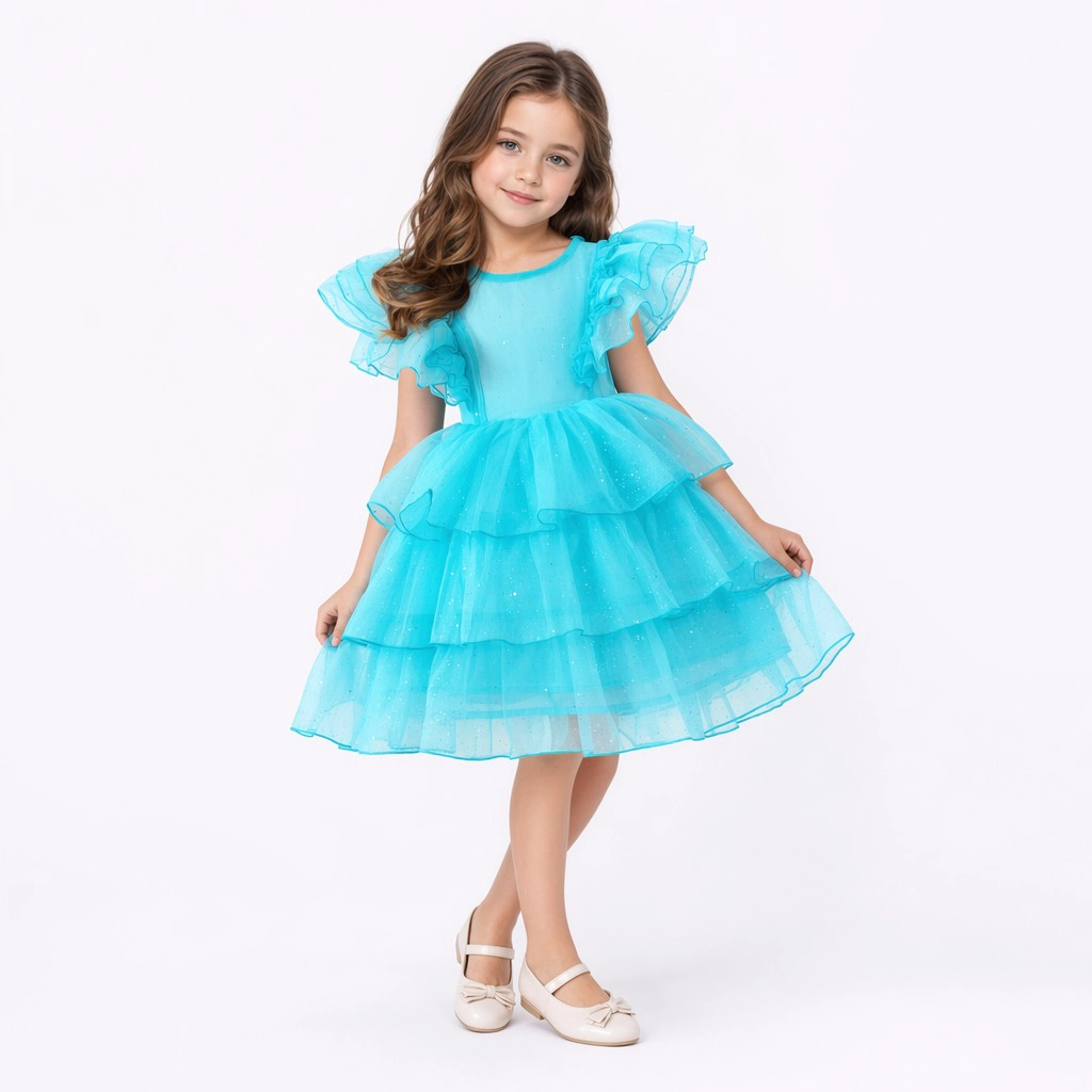 Faeella Girls Bluebell Fairy Layered Tulle Flower Girl Dress