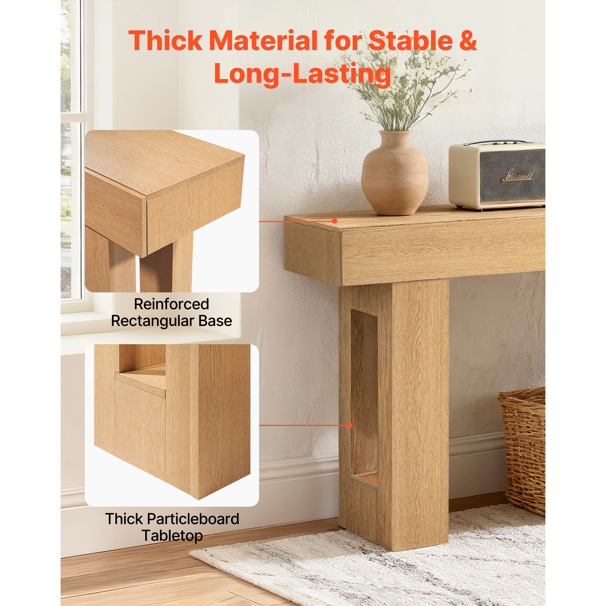 HONGGE Console Table Farmhouse Desk Behind the Couch Wooden Rectangle Entrance Narrow Sofa Table for Hallway Bedroom