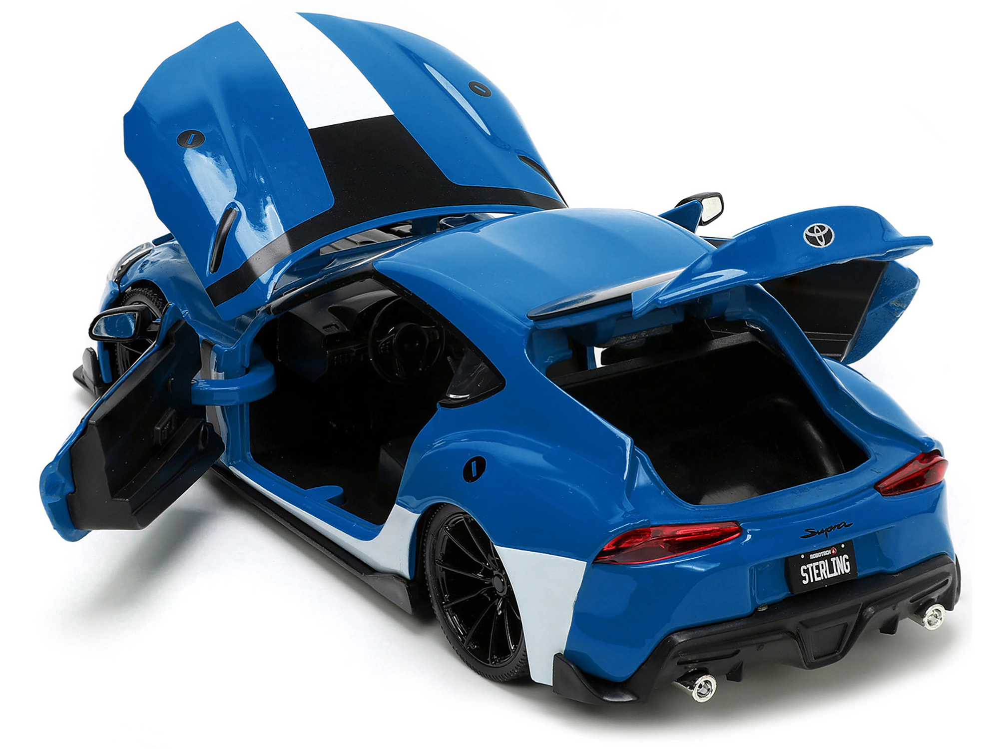 Jada 2020 Toyota Supra Blue with Graphics and Max Sterling Diecast Figurine "Robotech" "Hollywood Rides"
