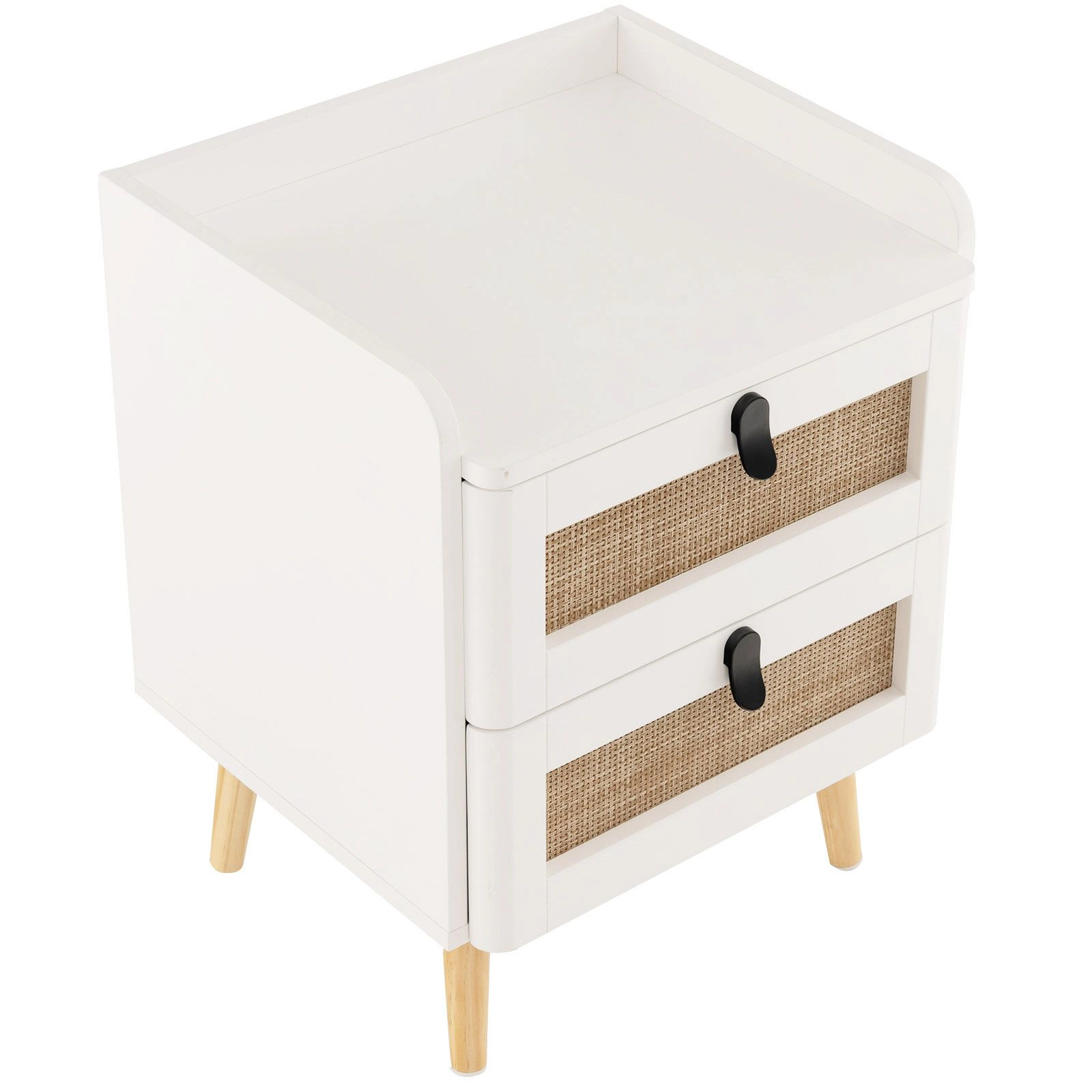 SlickBlue Modern Rustic Nightstand with Rattan Drawer Fronts