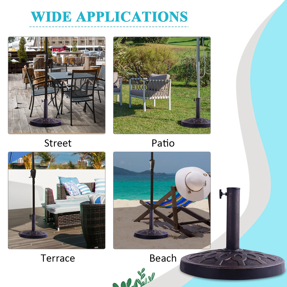 Slickblue Bronze Resin Patio Umbrella Stand with Hand-Turn Tightening Knob
