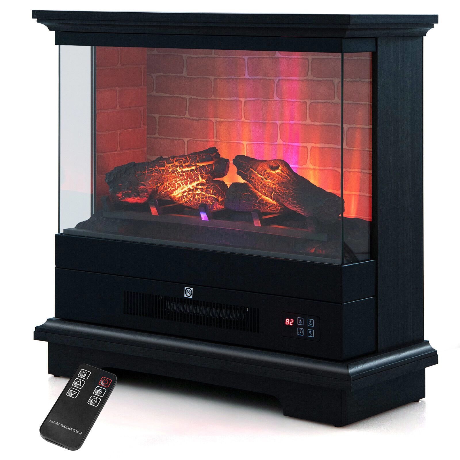SlickBlue Steel Freestanding Electric Fireplace, 1400W, 4780 BTU, Adjustable Flame, Remote, Timer