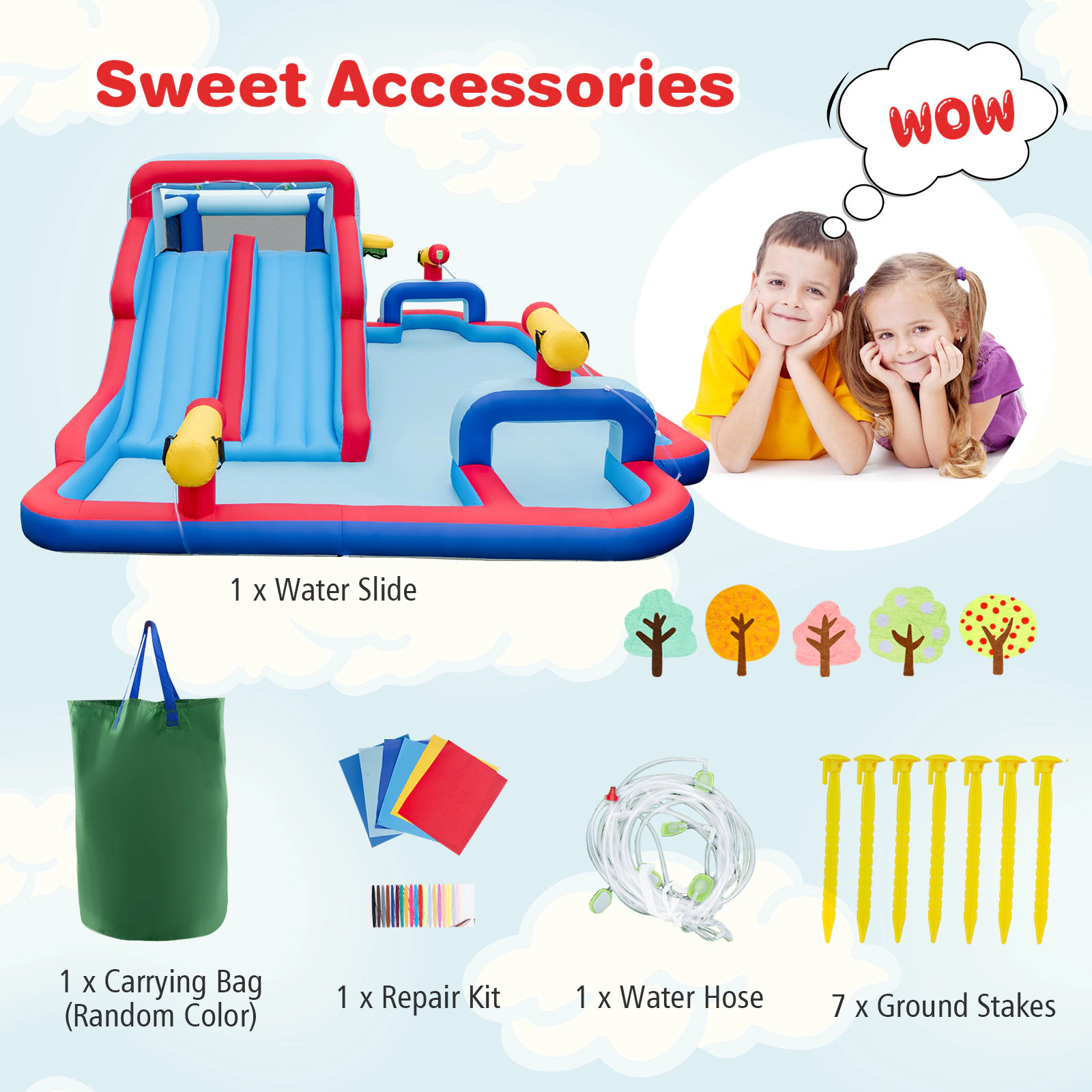 SUGIFT Inflatable Water Slide Bounce House Park Splash Pool 200-lb Capacity Ages 3-12 Multi-color 254.5 x 164.5 x 83 in