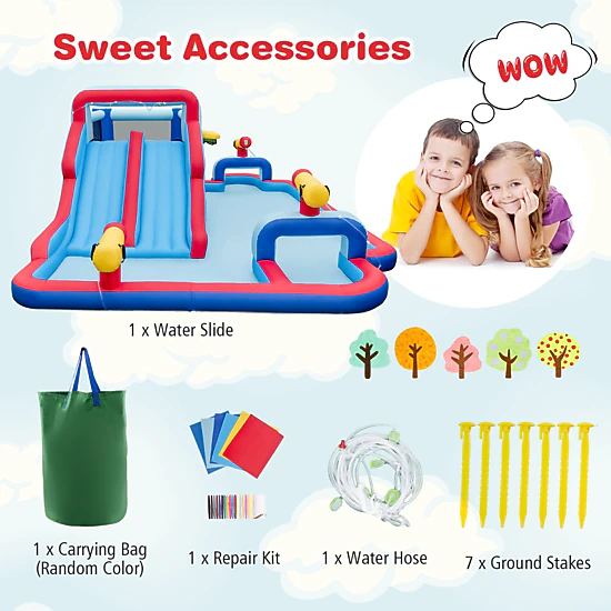 SUGIFT Inflatable Water Slide Bounce House Park Splash Pool 200-lb Capacity Ages 3-12 Multi-color 254.5 x 164.5 x 83 in