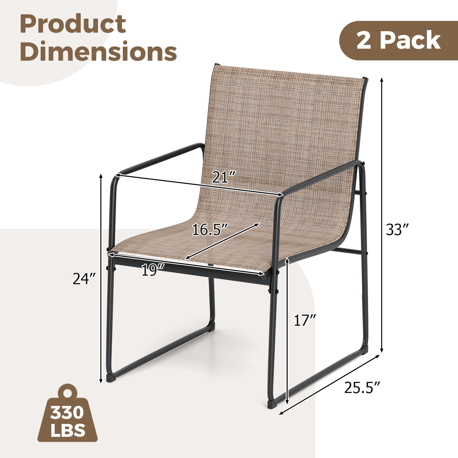 LJG Outdoor Dining Chairs Set of Patio Furniture Chair with Breathable Seat and Backrest