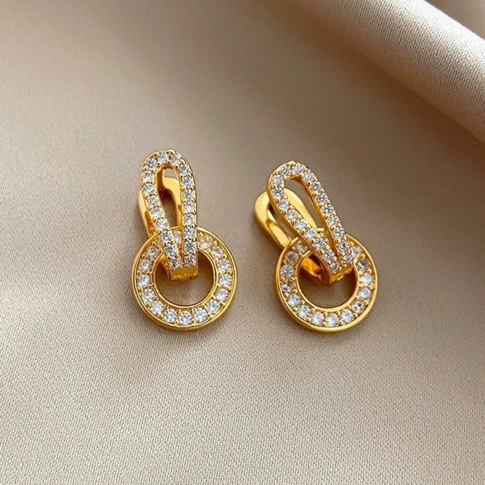 Interlocked Oval Circle Pave CZ Drop Huggie Earring