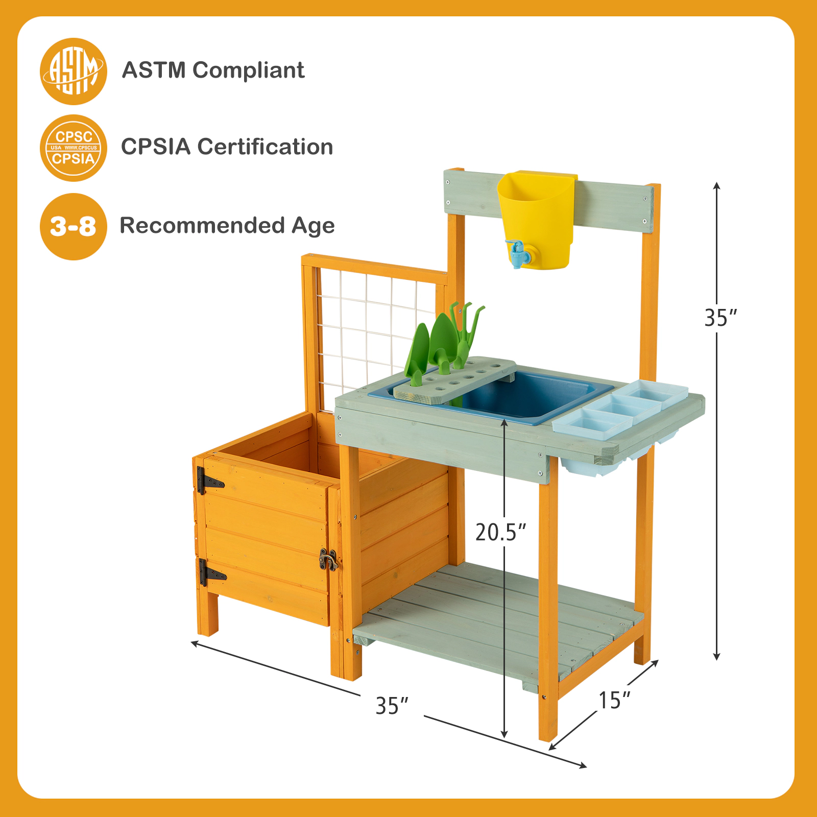 LJG Kids Outdoor Potting Bench with See-Through Window