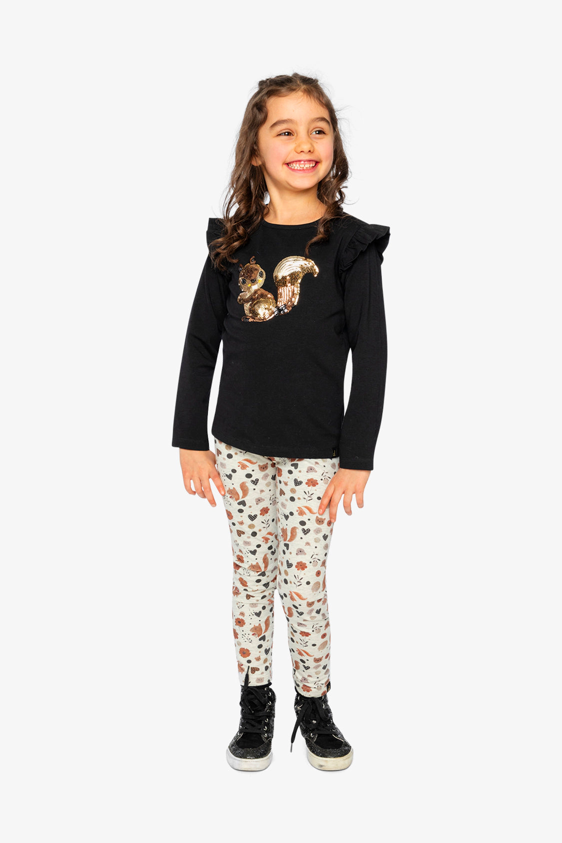 Deux par Girls Squirrel & Floral Print Organic Cotton Leggings