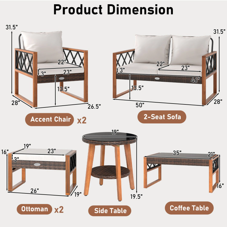 Hivvago 7 Pieces Patio Furniture Set Pe Wicker Acacia Wood Outdoor Conversation Set