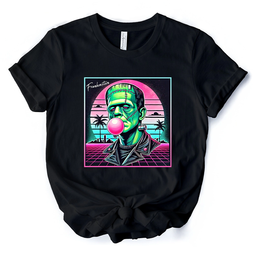 OrnamentallyYou Unisex Vaperwave Frankenstein Neon Horror Halloween T-Shirt