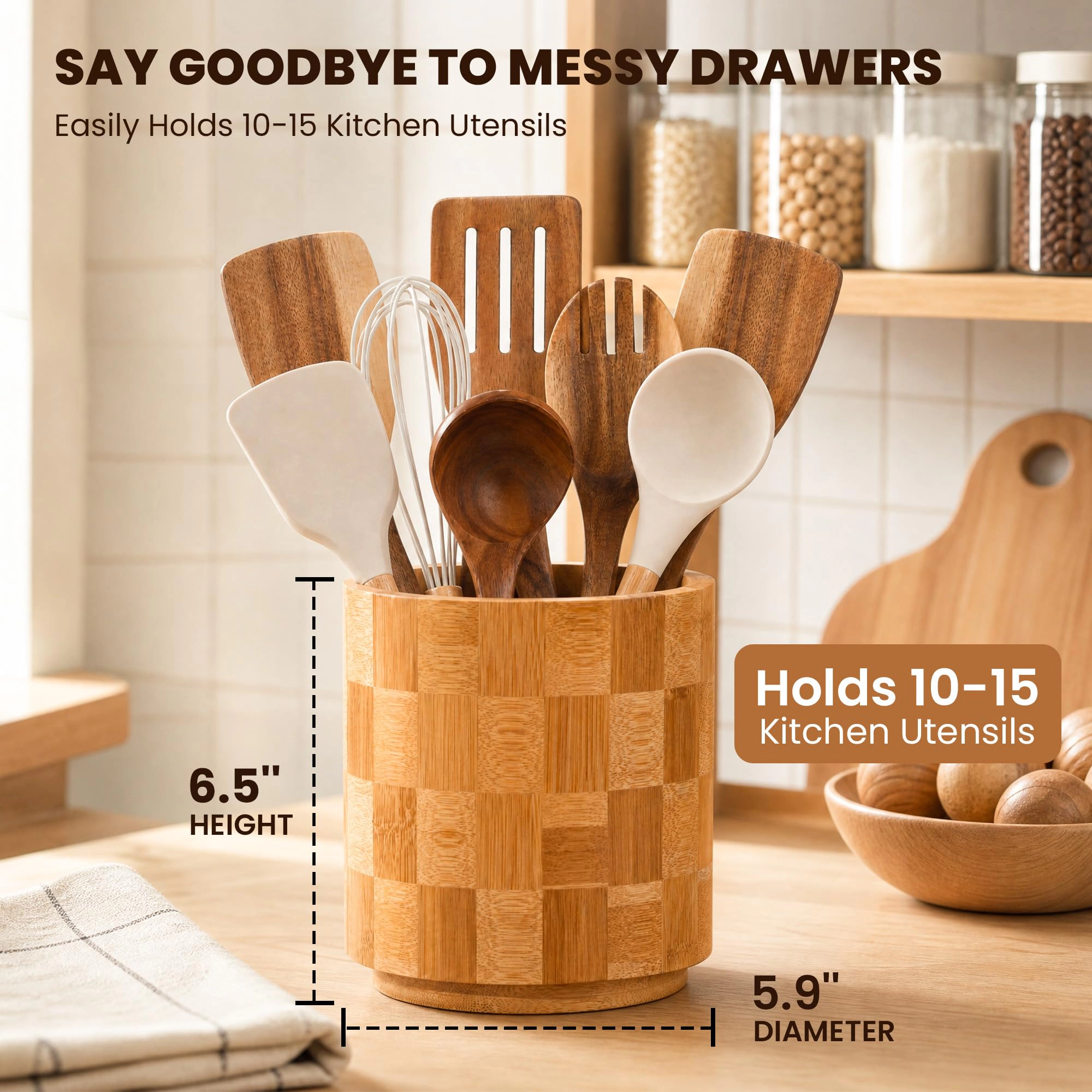 WZK 360 Rotating Checkered Kitchen Utensil Holder