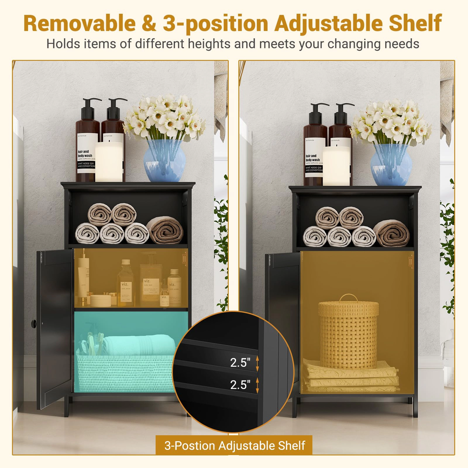 Glintex Bathroom Floor Cabinet with Open Cube and Adjustable Interior Shelf
