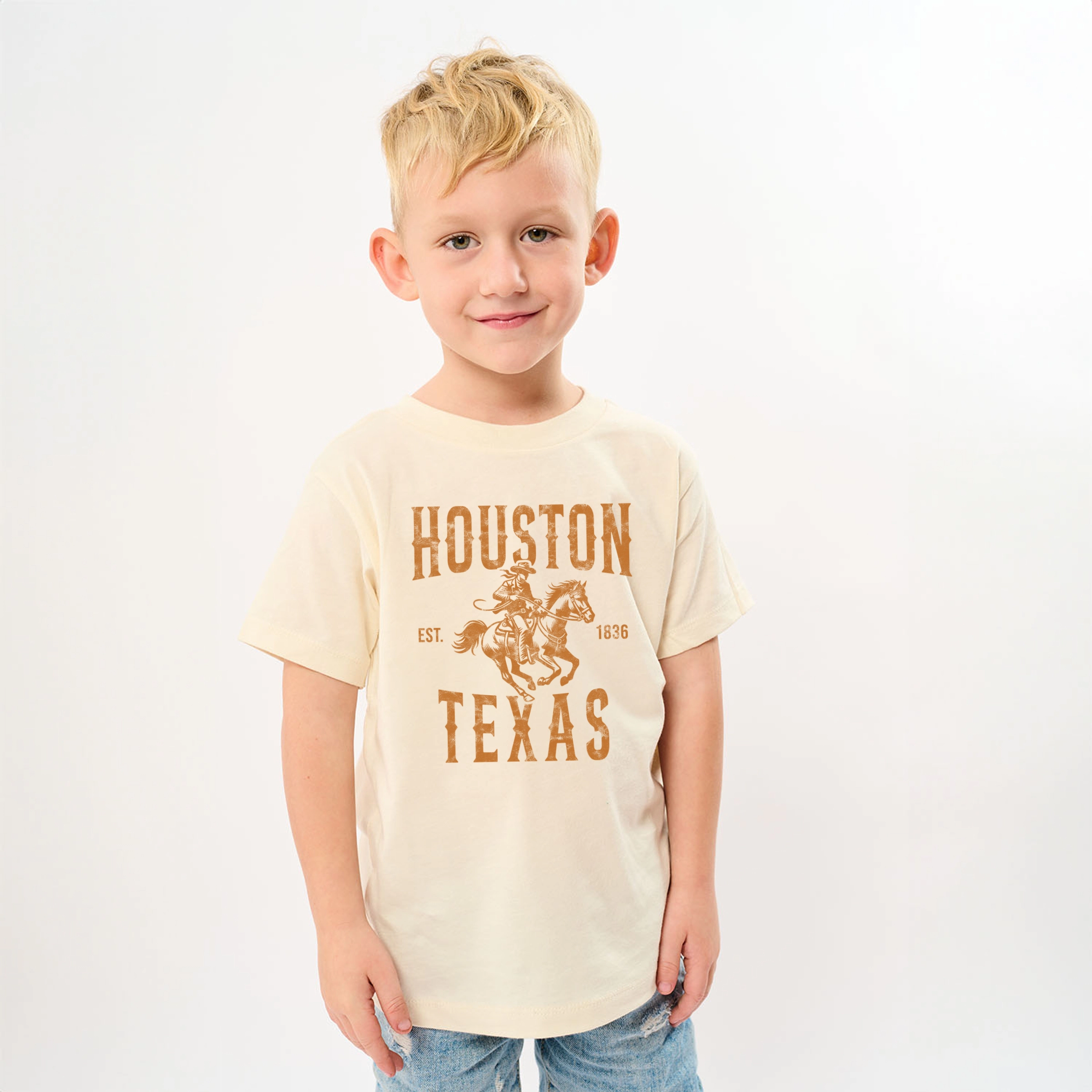 The Juniper Shop - Houston Texas Cowboy Distressed Youth Short Sleeve Graphic T-Shirt