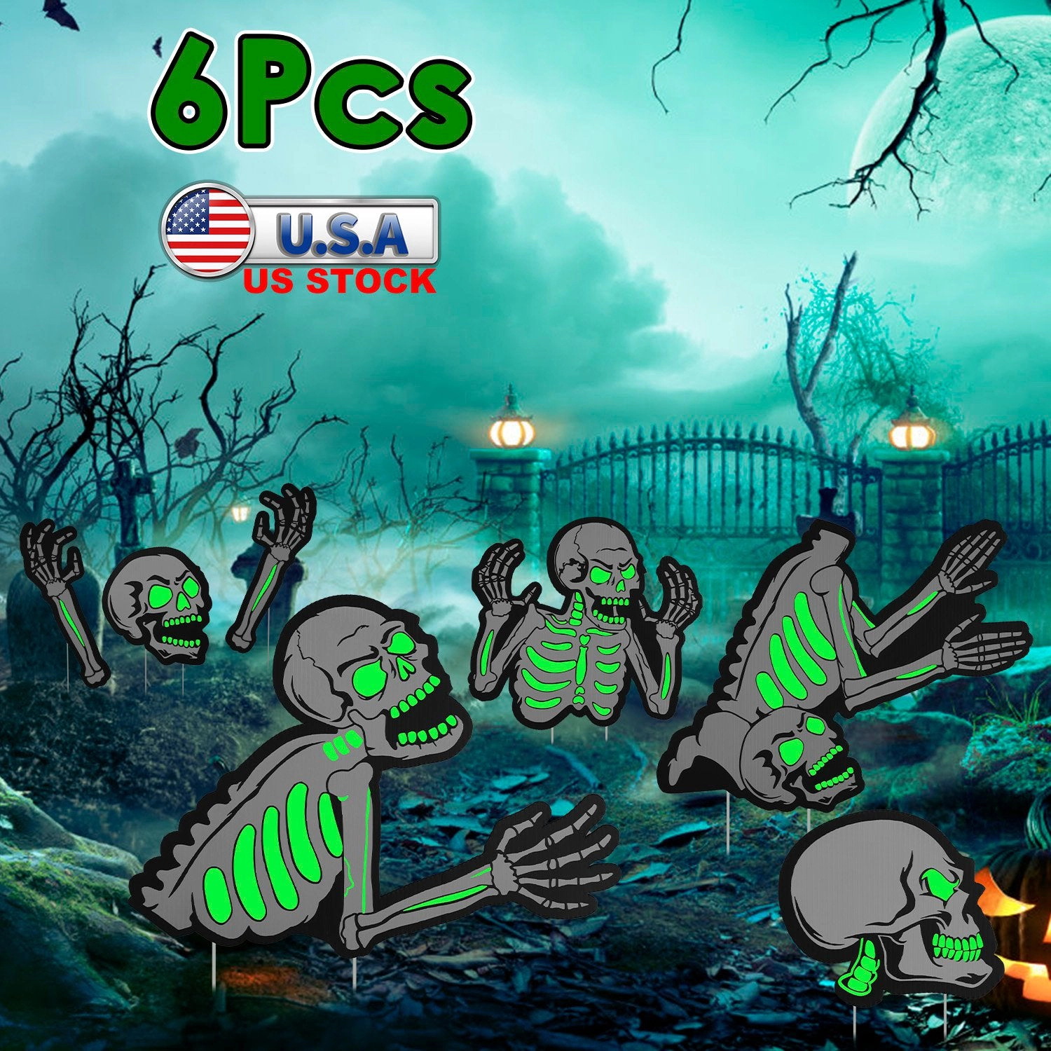 GBruno Glow-in-the-Dark Halloween Skeleton Yard Signs