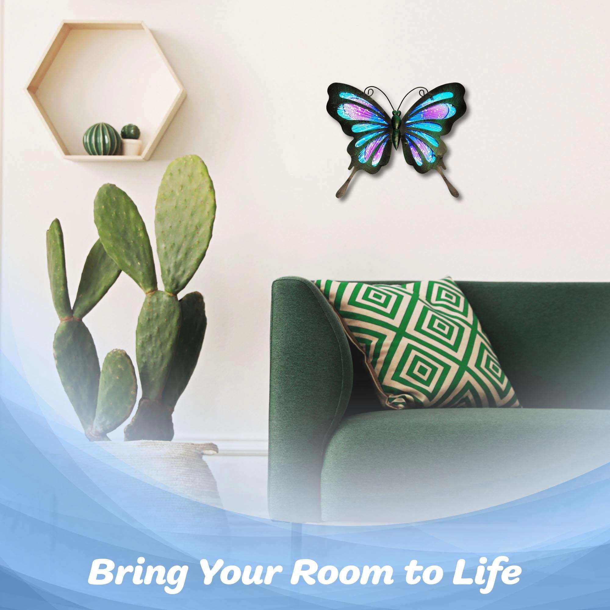G128 Hand-Painted Blue and Purple Metal Butterfly Wall Art