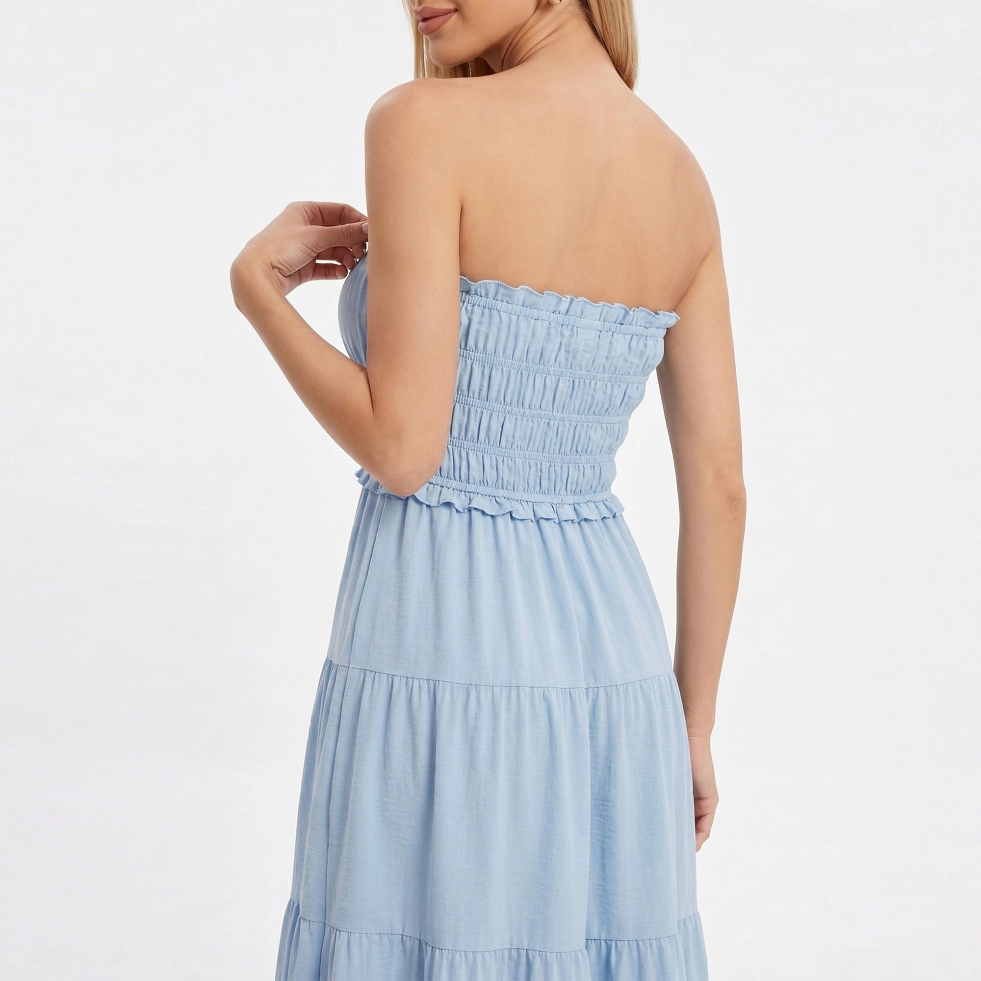 Anna-Kaci Women's Strapless Smocked Maxi Dress with Tiered Skirt and Ruffle Trim