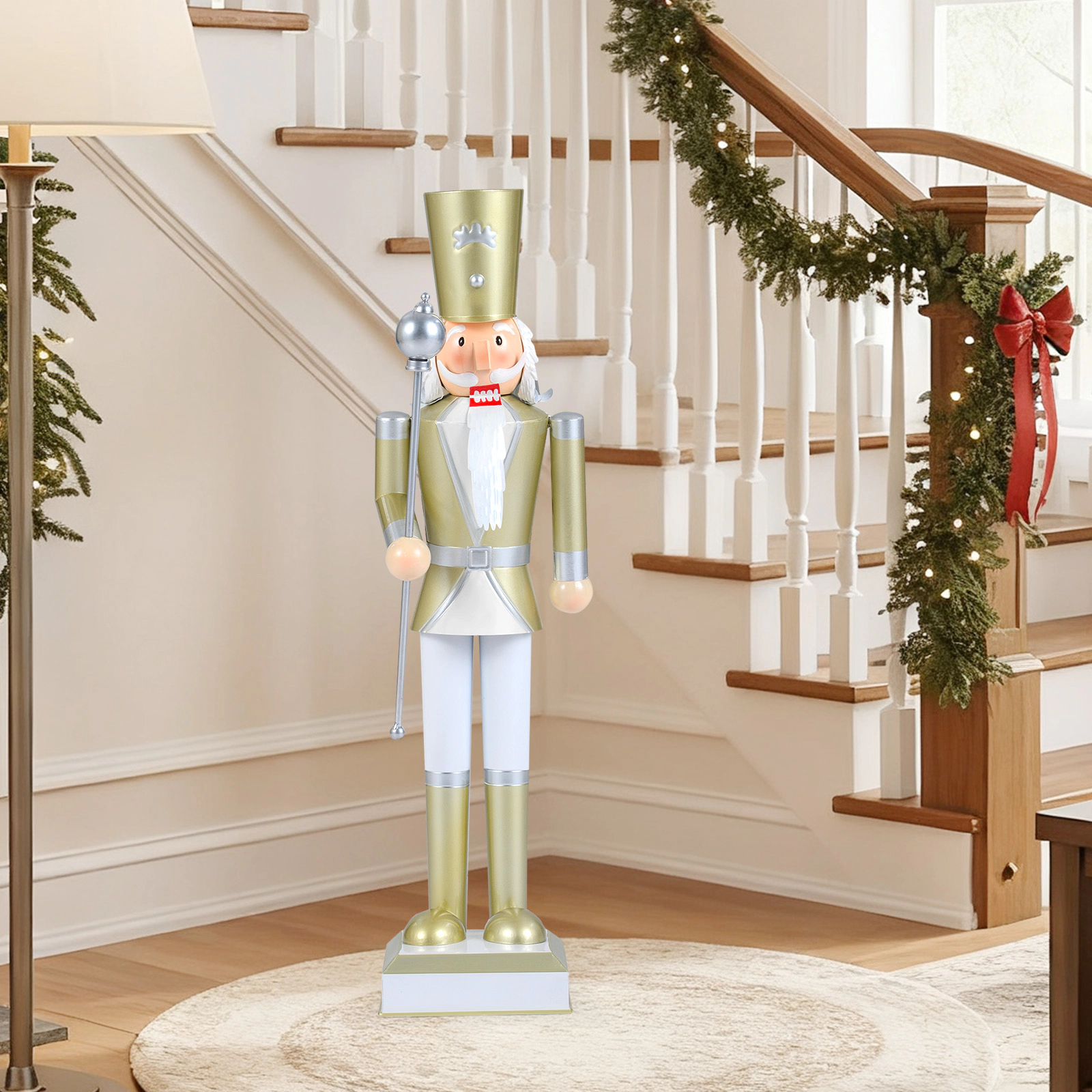 SUGIFT 32.5-in Christmas Nutcracker Figure with High Hat and Scepter White & Golden