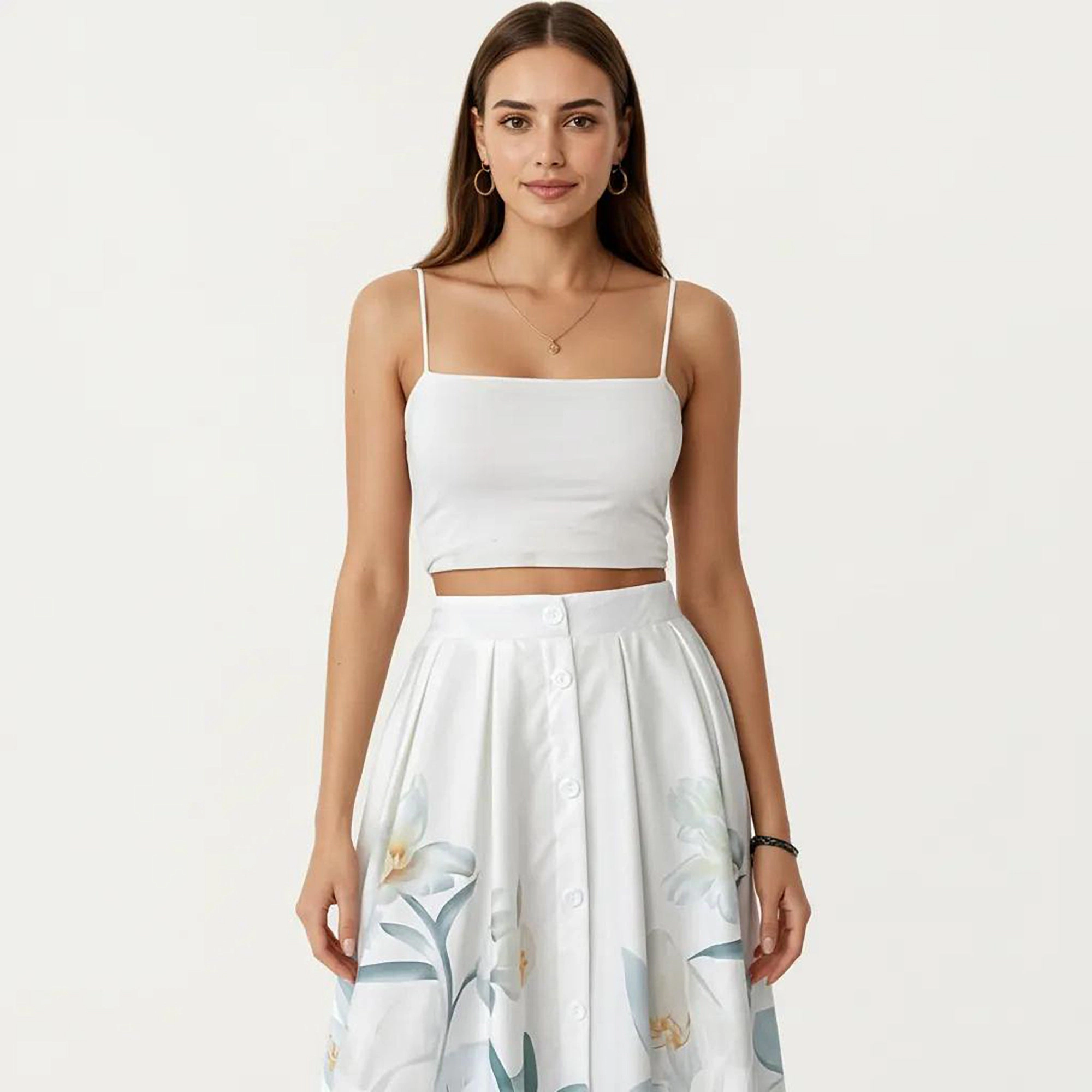 Anna-Kaci Womens High Waist Button-Front A-Line Midi Skirt