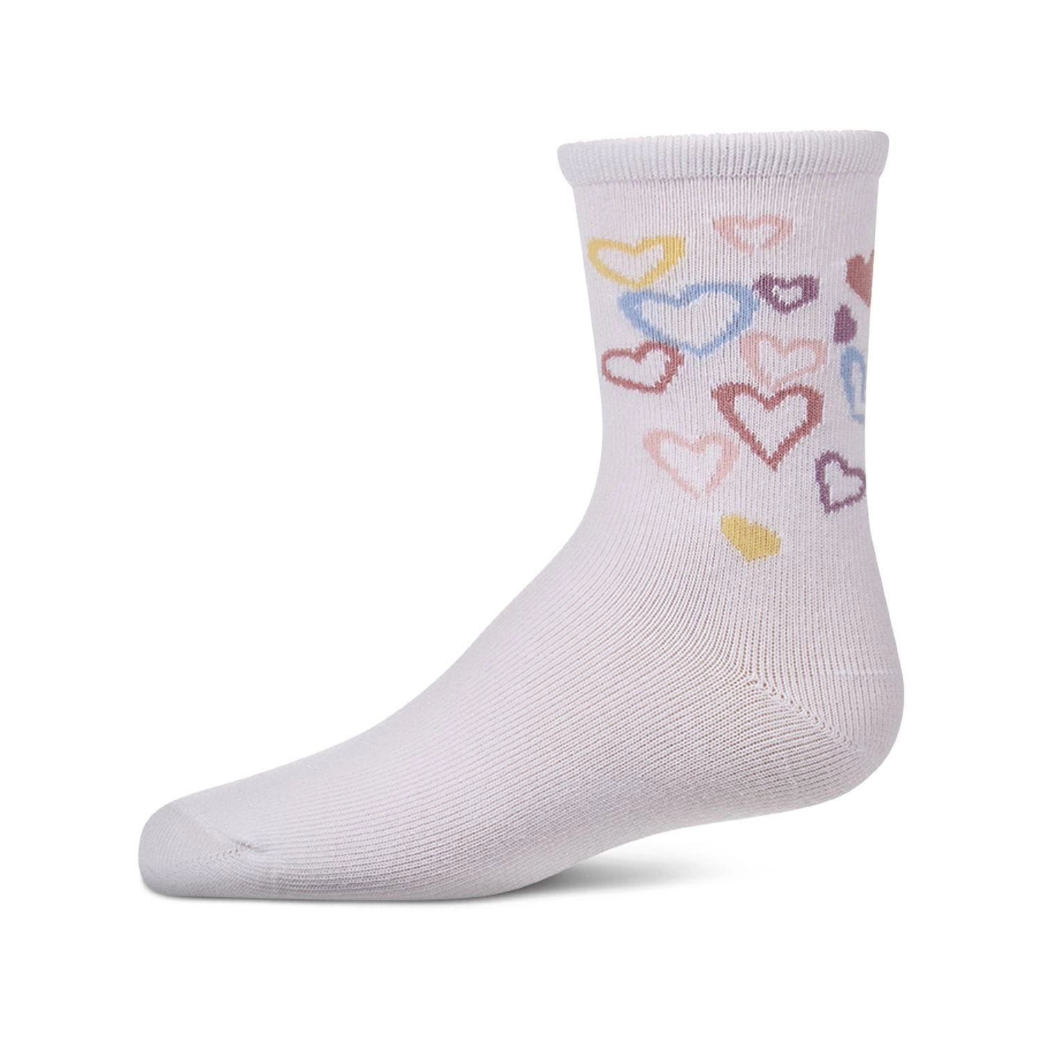 MeMoi Girls "Overlapping Fun Hearts" Cotton-Rich Novelty Crew Sock