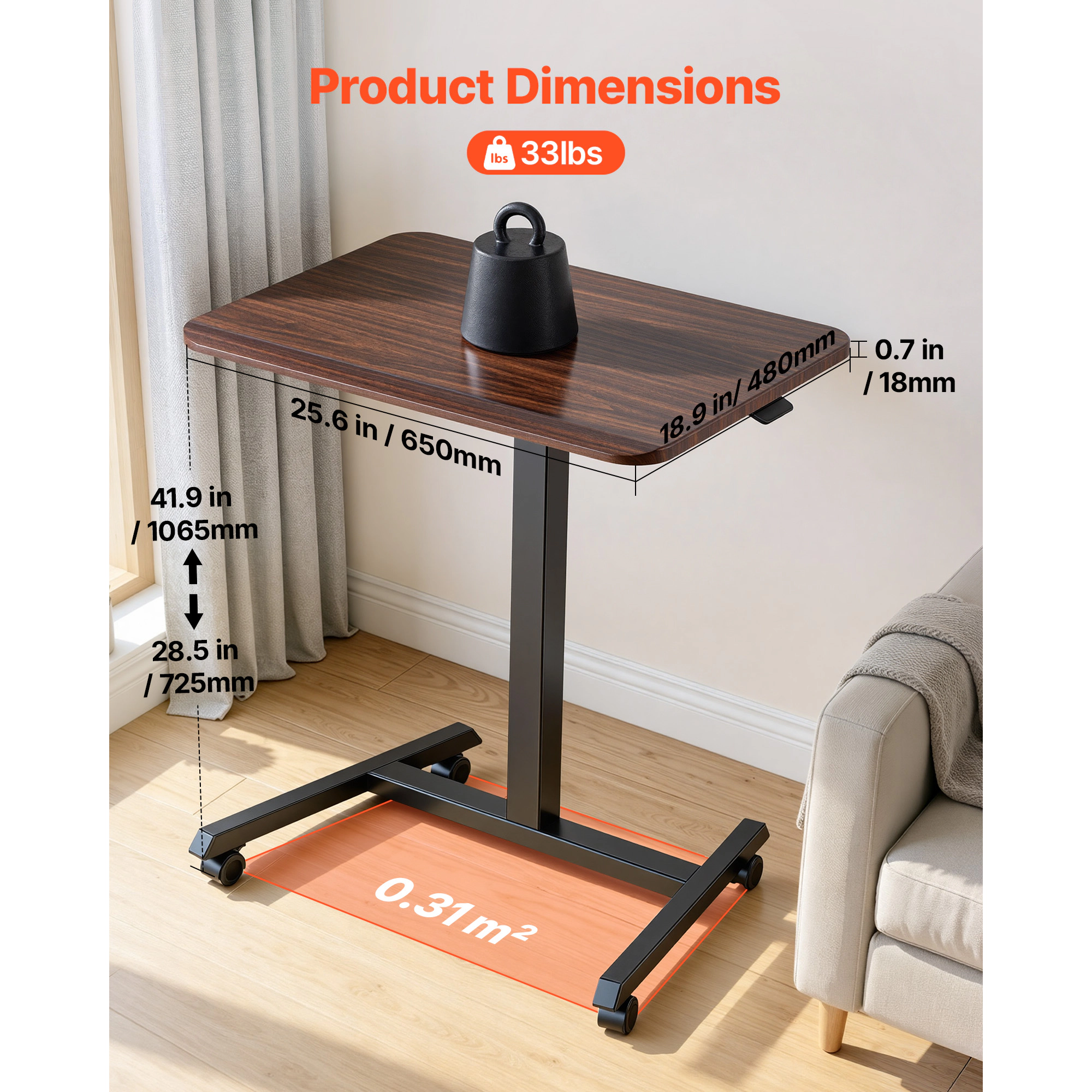 HONGGE Standing Desk, Adjustable Height Mobile Stand Up Desk with Casters, Small Computer Sit