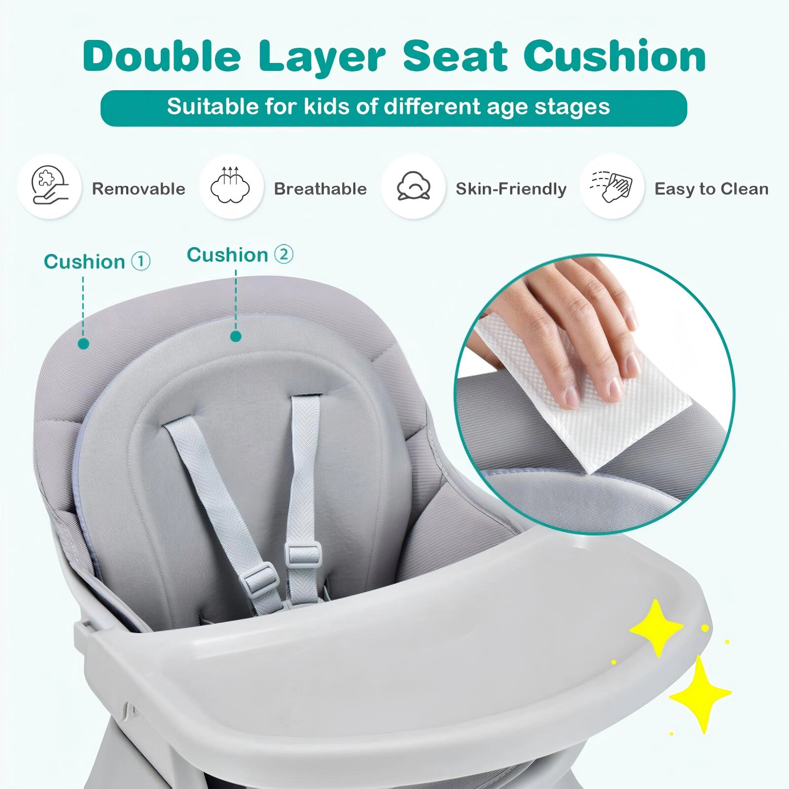 SUGIFT 6-in-1 Convertible Baby High Chair with Adjustable Removable Tray 55-lb Capacity Ages 6-36 Months Gray