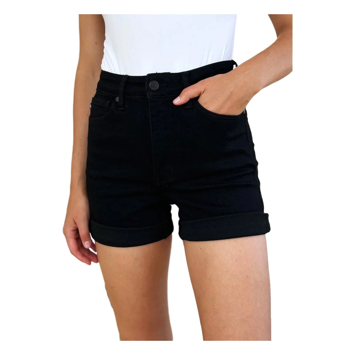 Judy Blue Womens Full Size High Waist Tummy Control Cuffed Denim Shorts