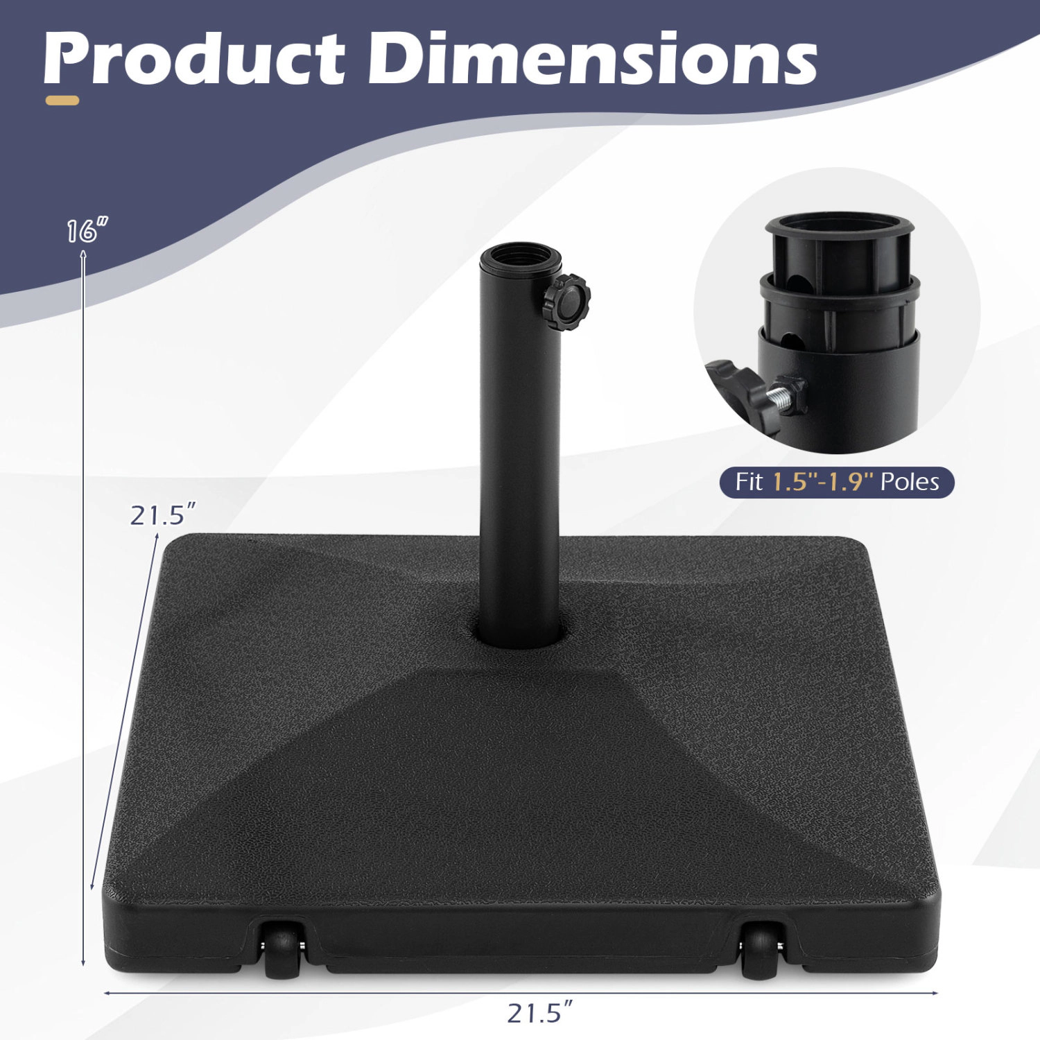 Slickblue Fillable Patio Umbrella Base with Rolling Wheels for Center Pole Market Umbrellas